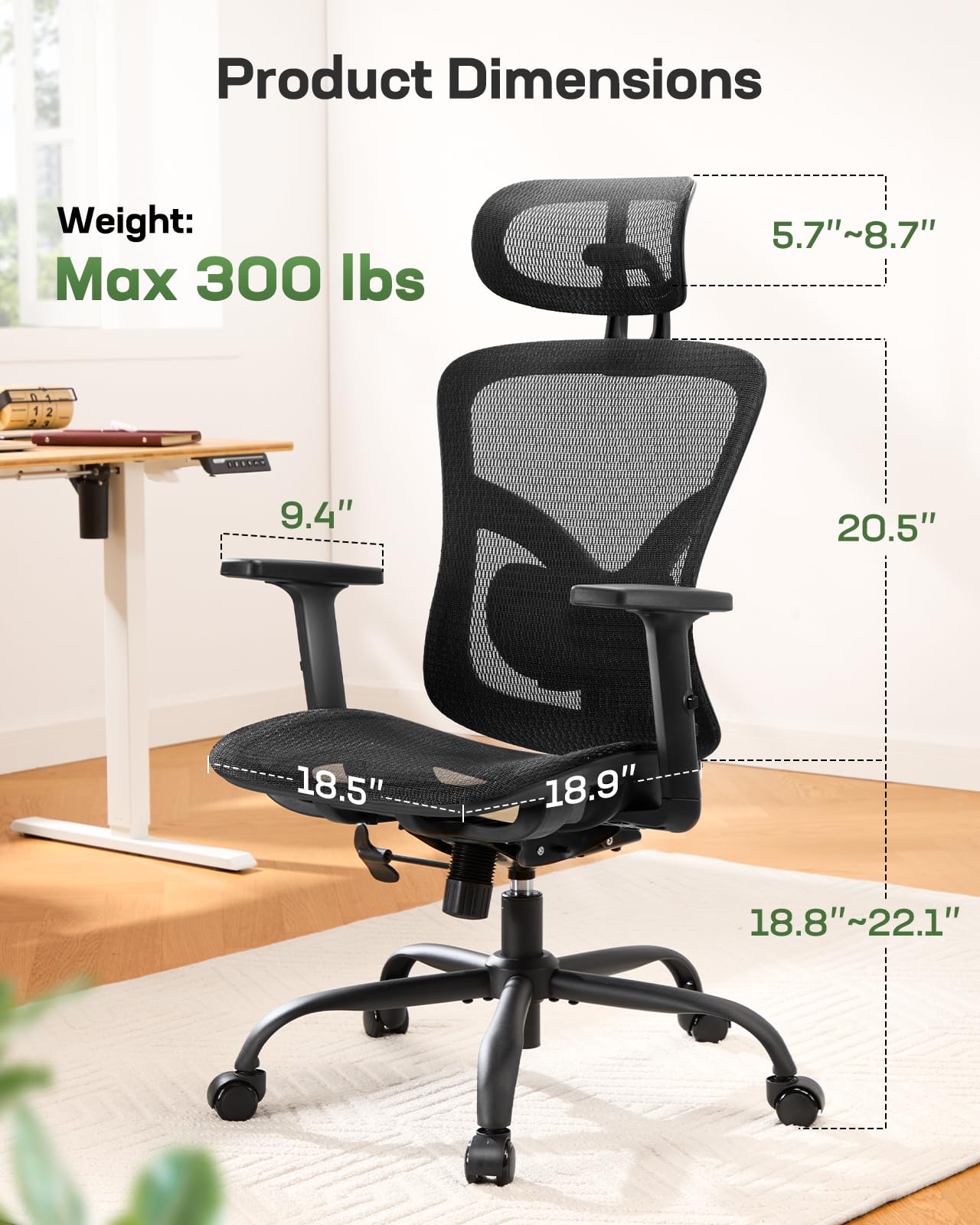 ComfortPro Ergonomic Office Chair: High Back Mesh with Adjustable Lumbar Support - Task & Tether