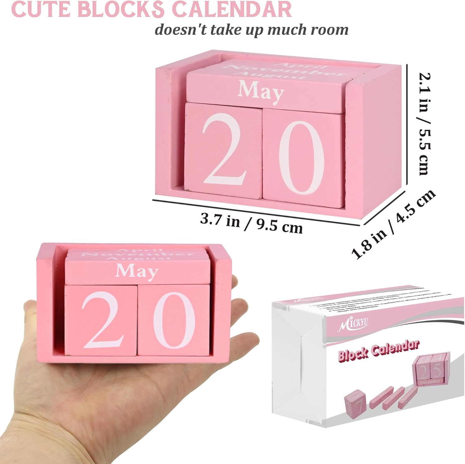 MICKYU Wooden Desk Calendar | Cute Office Desk Accessories Pink Room Decor for Women - Task & Tether