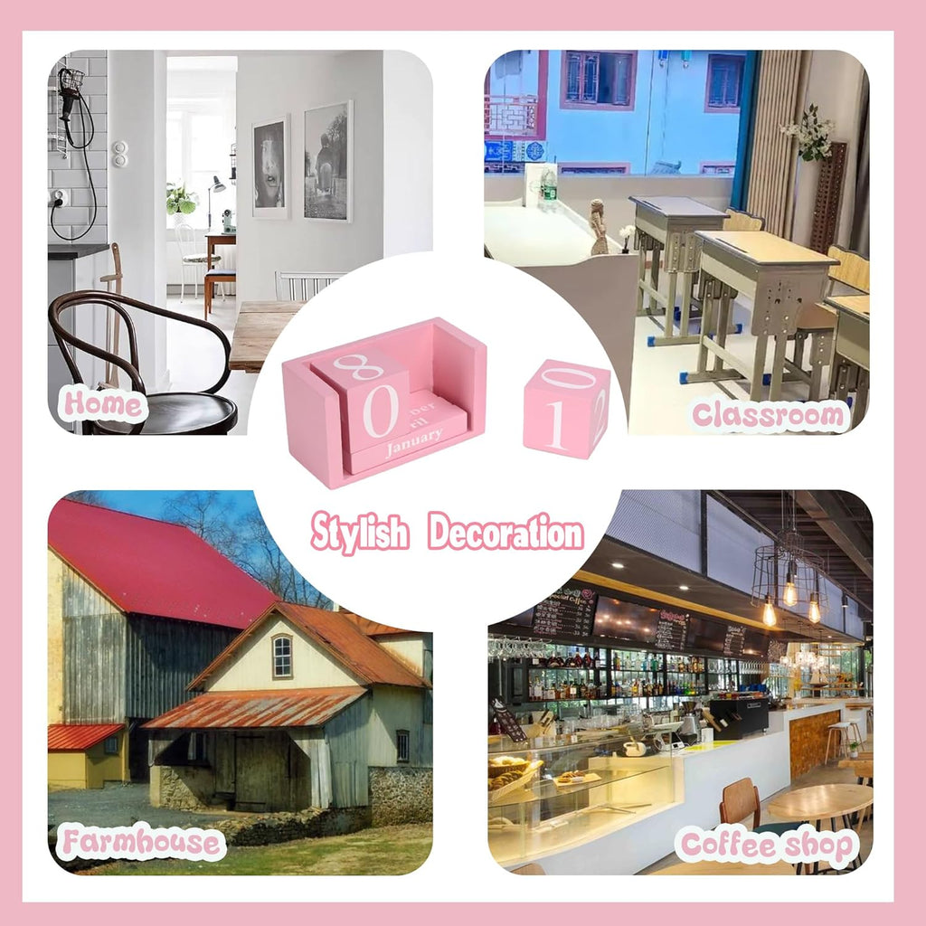 MICKYU Wooden Desk Calendar | Cute Office Desk Accessories Pink Room Decor for Women - Task & Tether