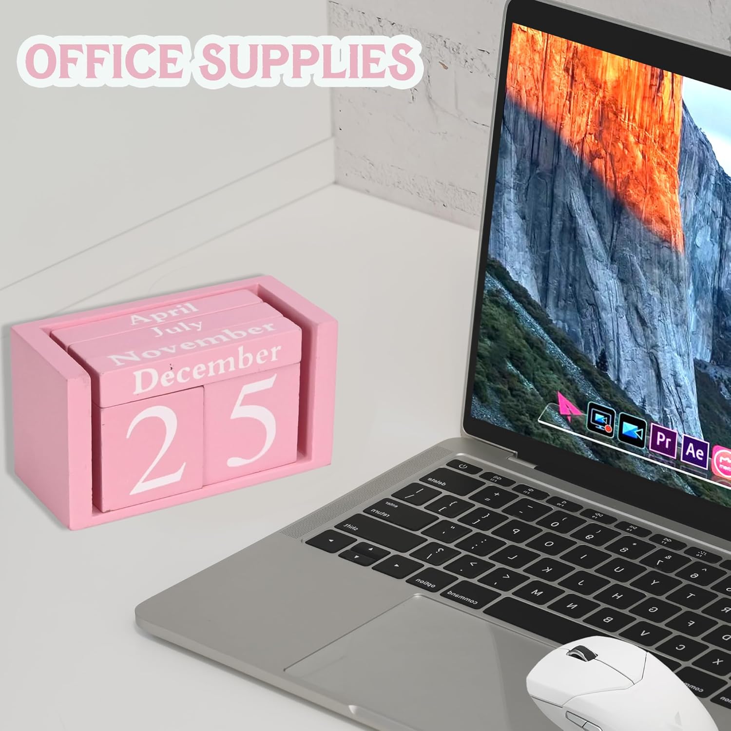 MICKYU Wooden Desk Calendar | Cute Office Desk Accessories Pink Room Decor for Women - Task & Tether