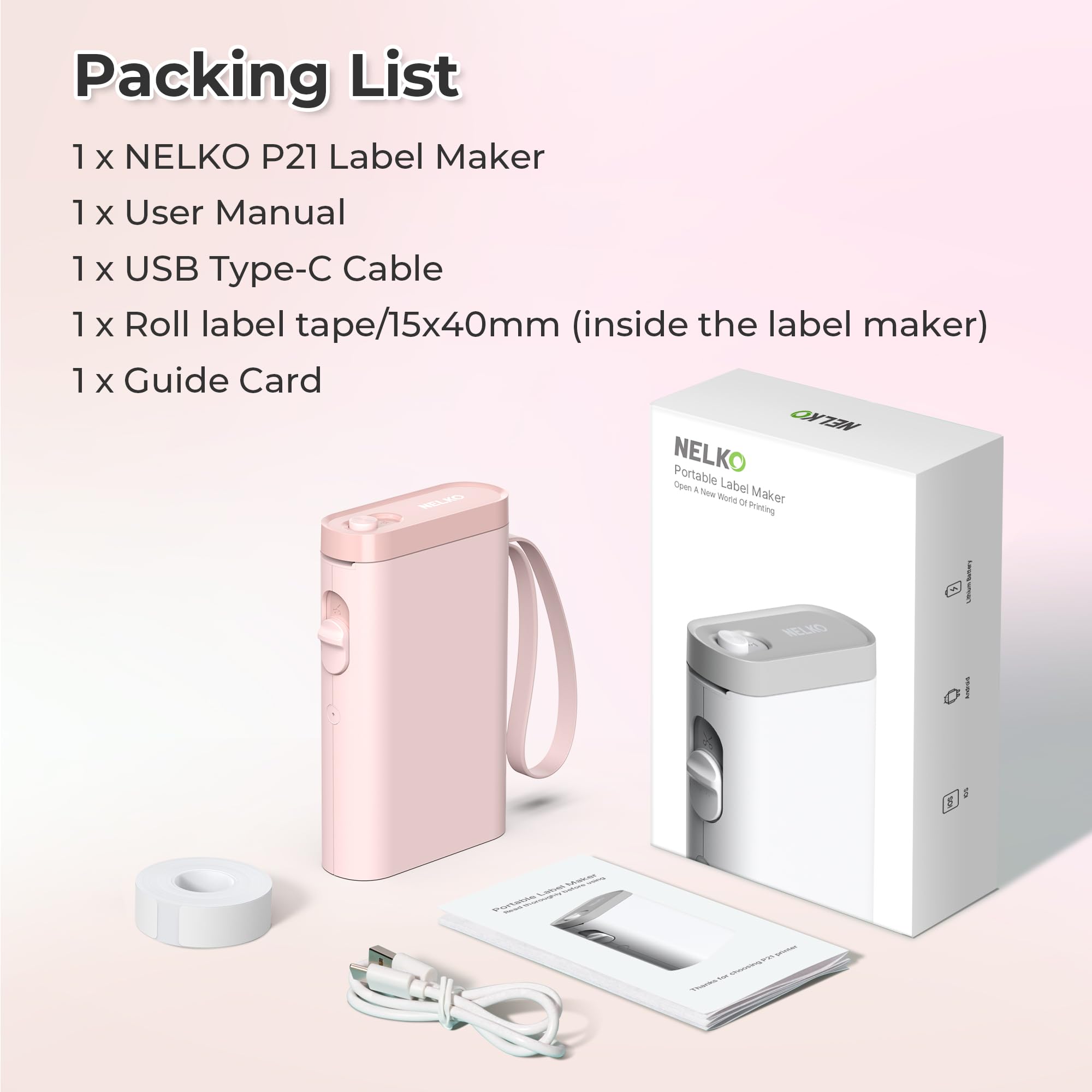 Nelko Wireless Bluetooth Label Maker Printer with Templates, White - Task & Tether