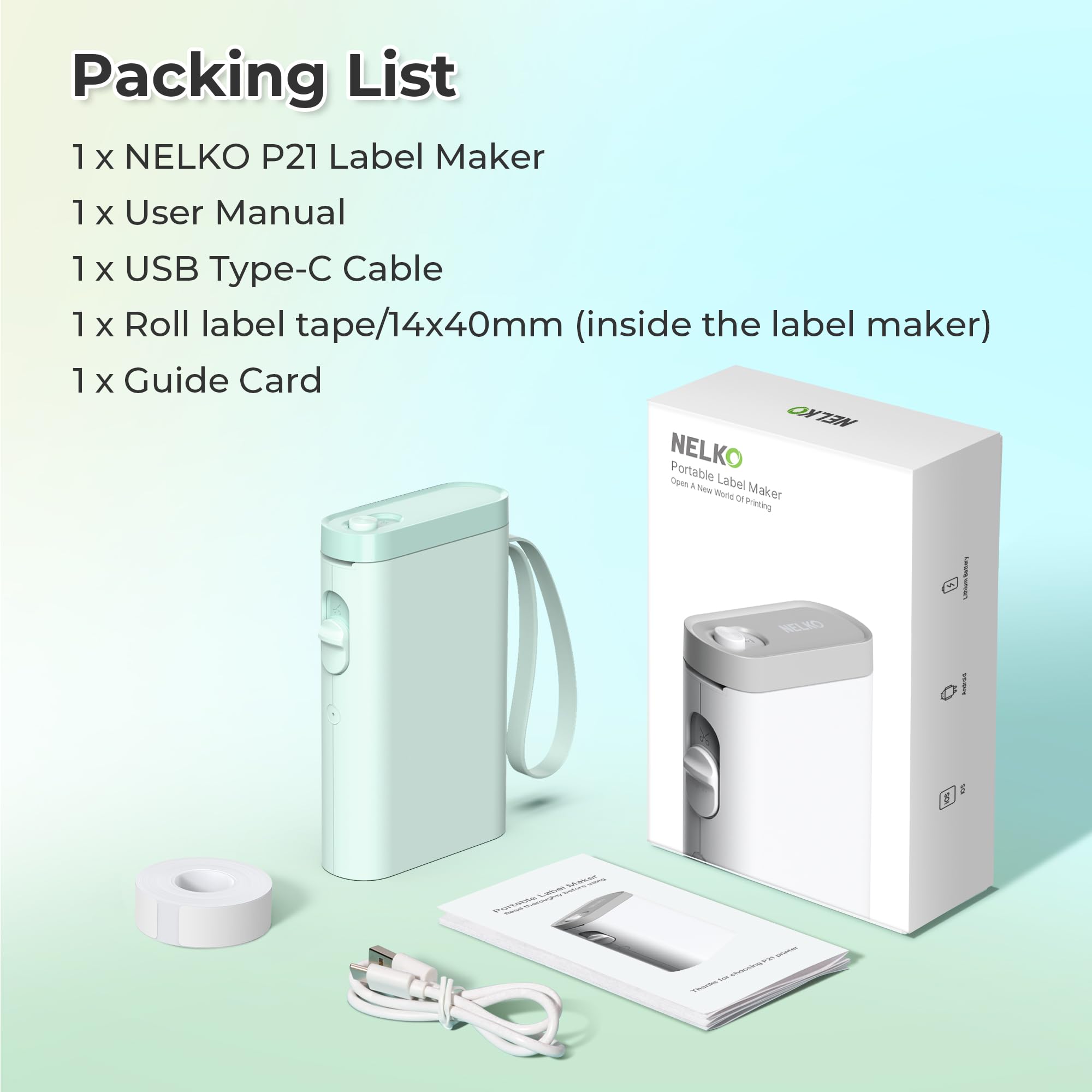 Nelko Wireless Bluetooth Label Maker Printer with Templates, White - Task & Tether