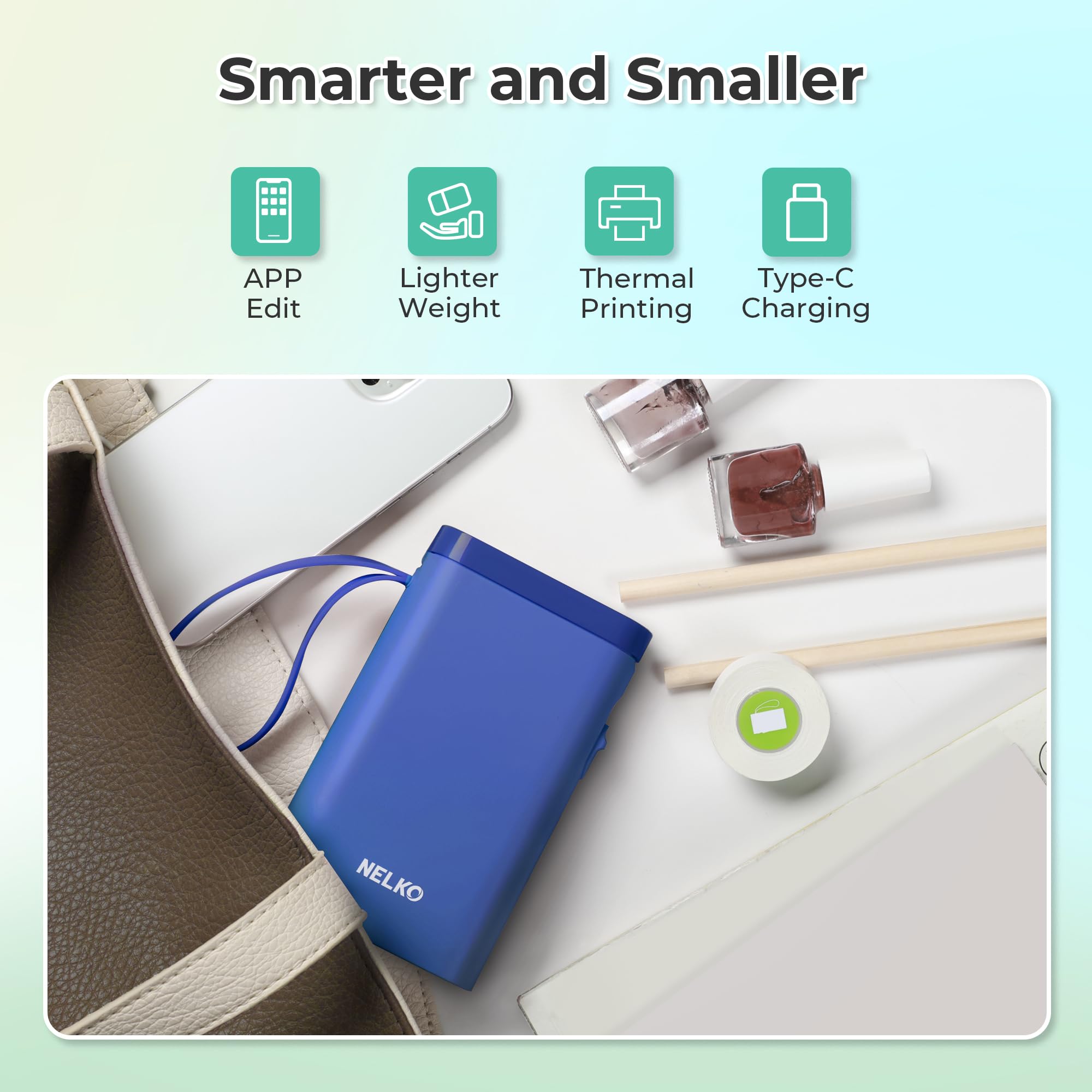 Nelko Wireless Bluetooth Label Maker Printer with Templates, White - Task & Tether