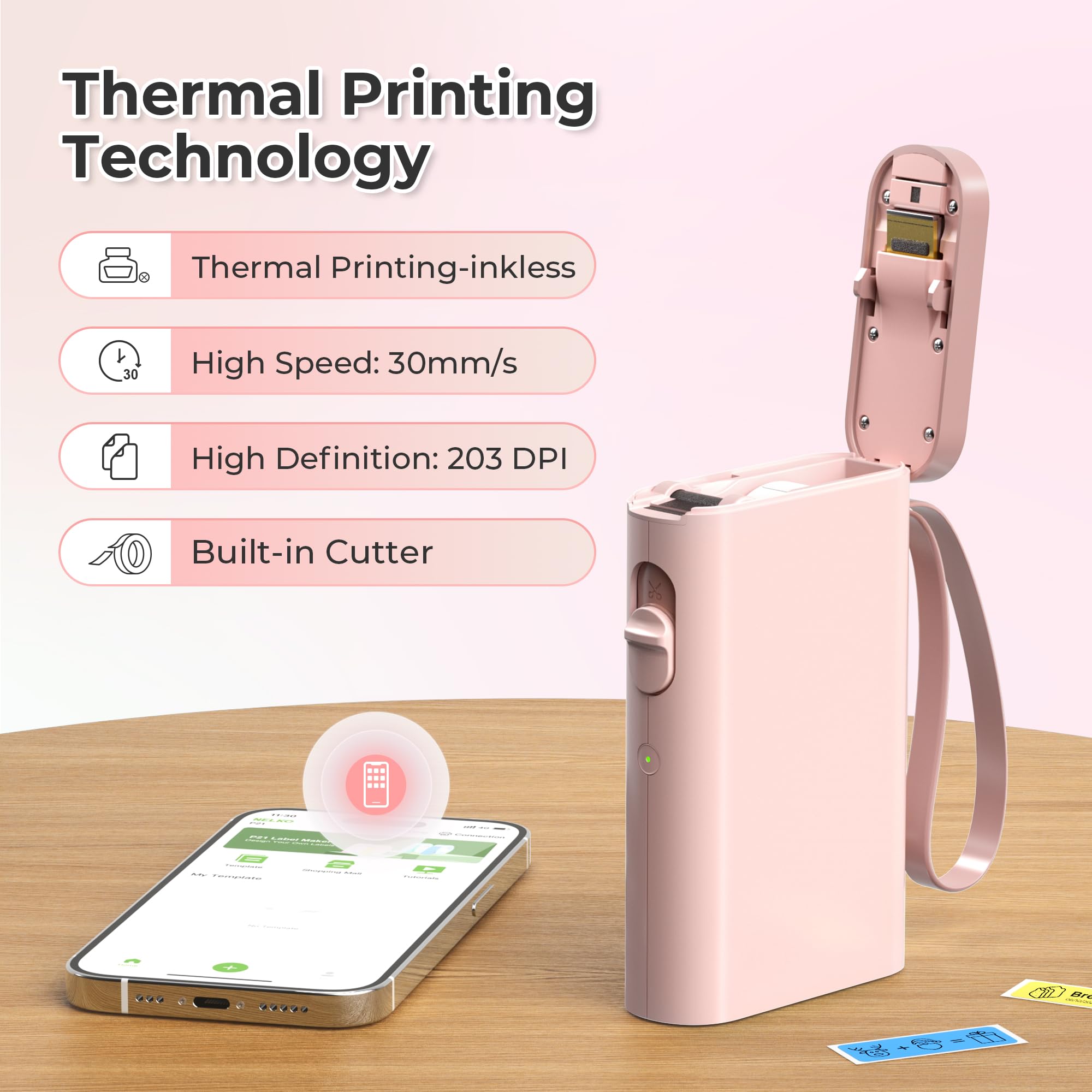 Nelko Wireless Bluetooth Label Maker Printer with Templates, White - Task & Tether