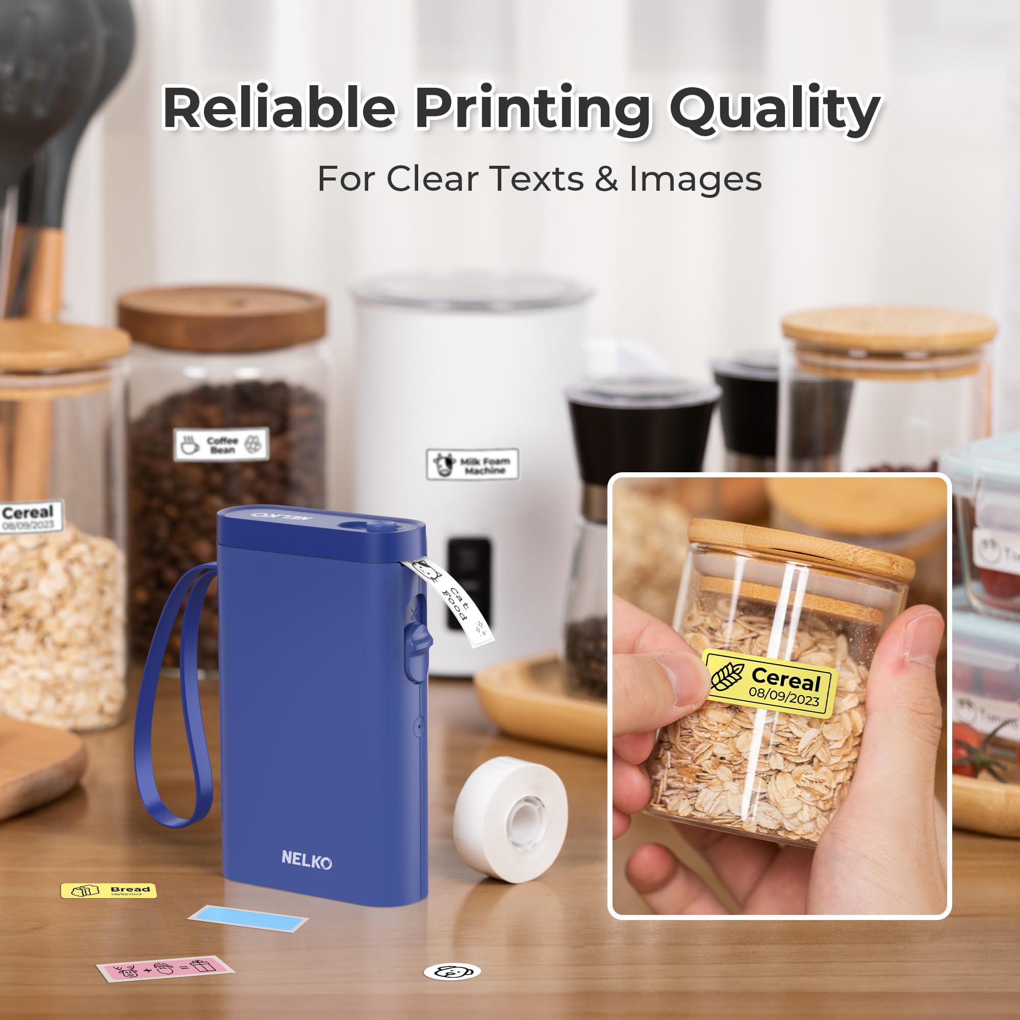 Nelko Wireless Bluetooth Label Maker Printer with Templates, White - Task & Tether