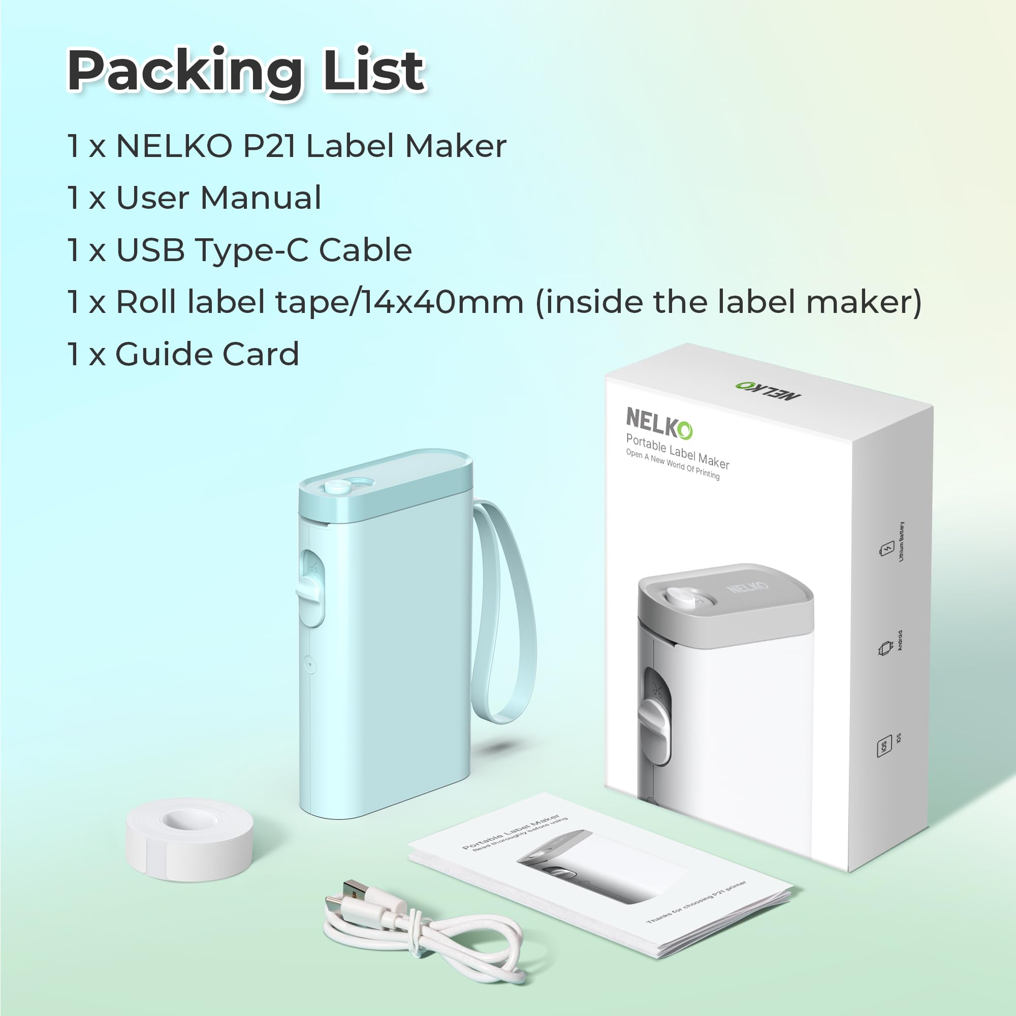 Nelko Wireless Bluetooth Label Maker Printer with Templates, White - Task & Tether