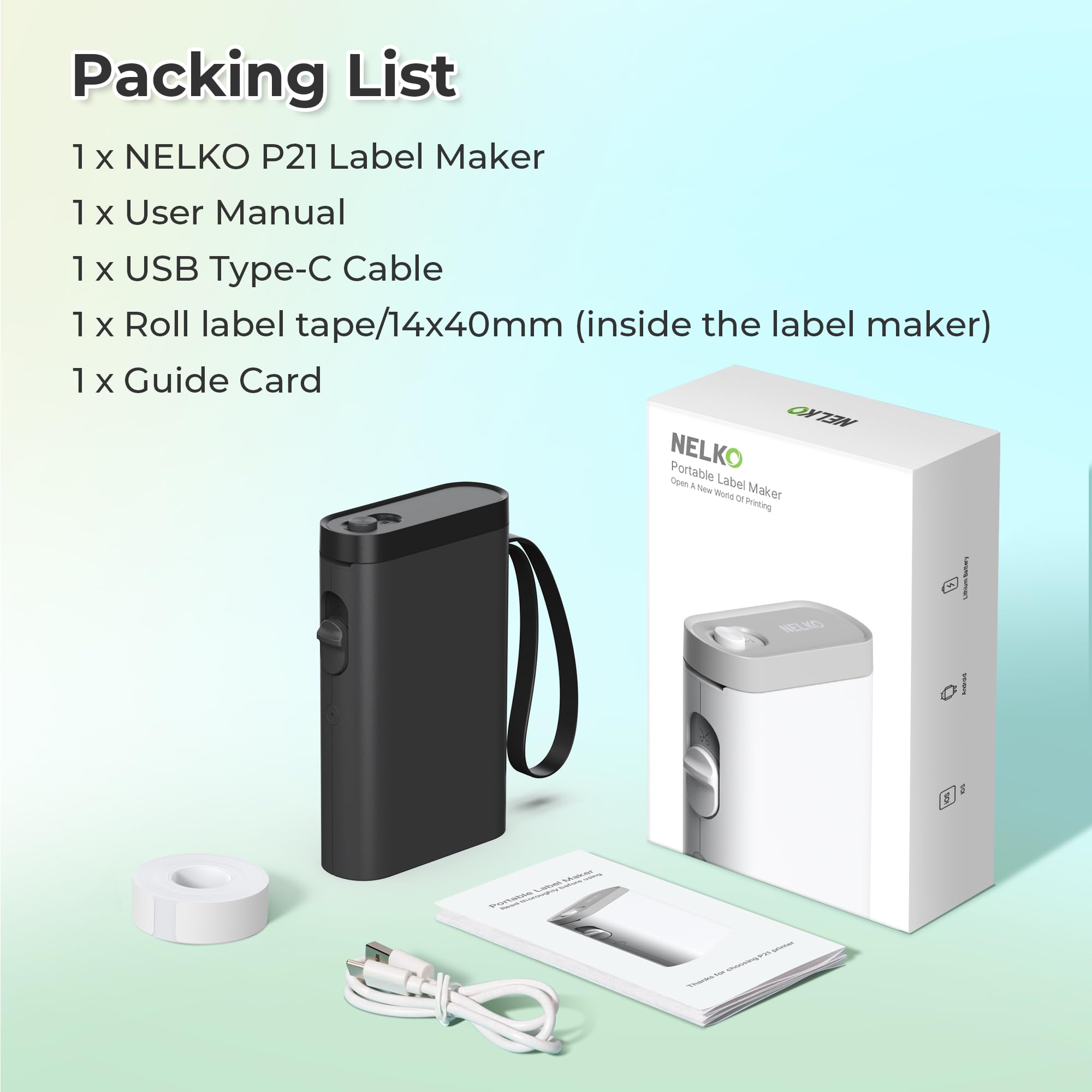 Nelko Wireless Bluetooth Label Maker Printer with Templates, White - Task & Tether