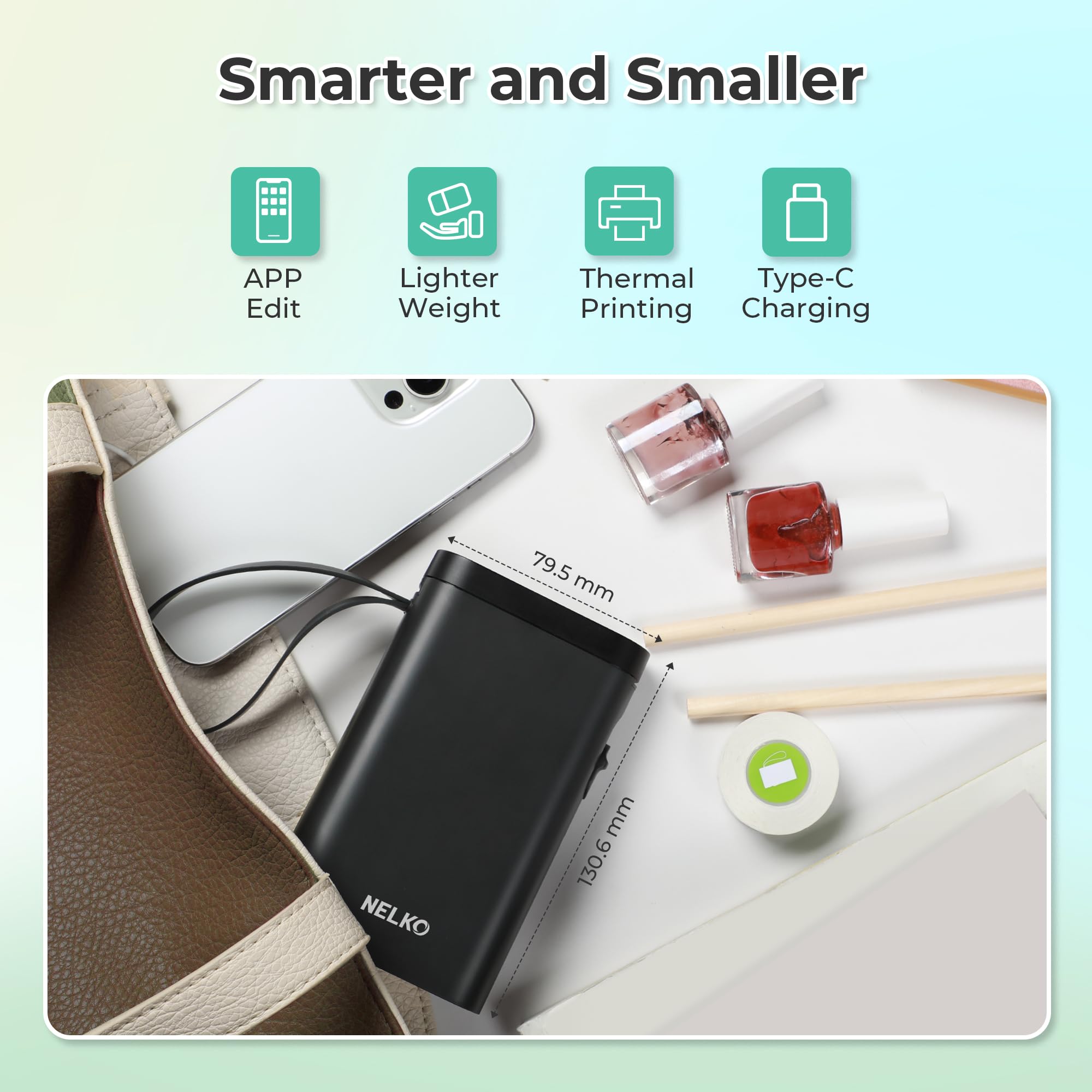 Nelko Wireless Bluetooth Label Maker Printer with Templates, White - Task & Tether