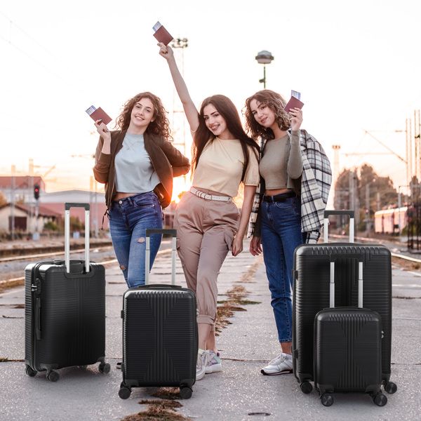 Non - TSA customs lock 4 - in - 1 PP trolley case, 16in, 20in, 24in, 28in, PP, black - Task & Tether