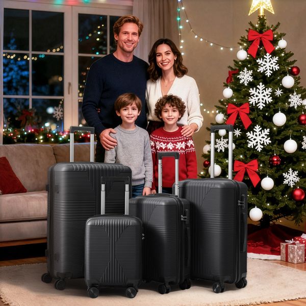 Non - TSA customs lock 4 - in - 1 PP trolley case, 16in, 20in, 24in, 28in, PP, black - Task & Tether