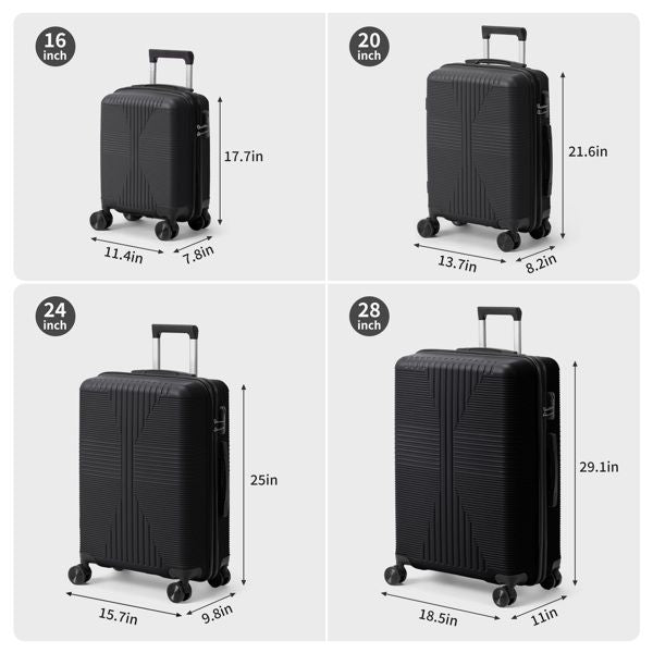 Non - TSA customs lock 4 - in - 1 PP trolley case, 16in, 20in, 24in, 28in, PP, black - Task & Tether