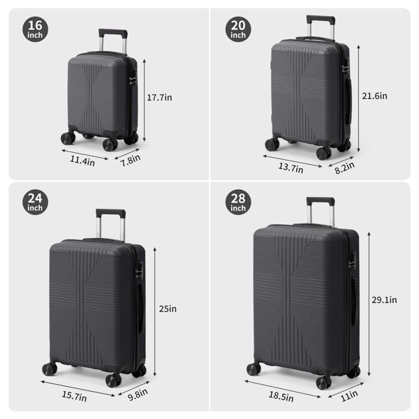 Non - TSA customs lock 4 - in - 1 PP trolley case, 16in, 20in, 24in, 28in, PP, dark gray - Task & Tether