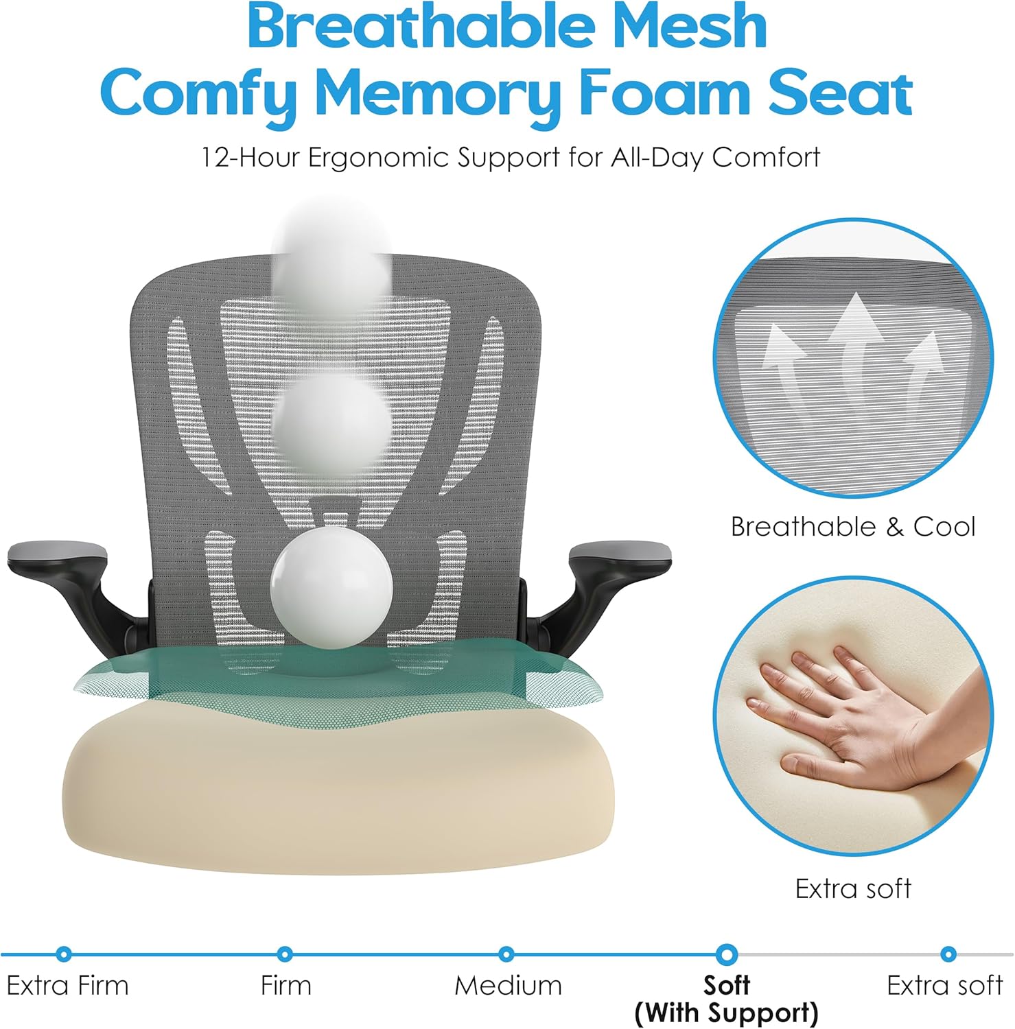 Adjustable Ergonomic Mesh Desk Chair with Lumbar Support - Gray - Task & Tether