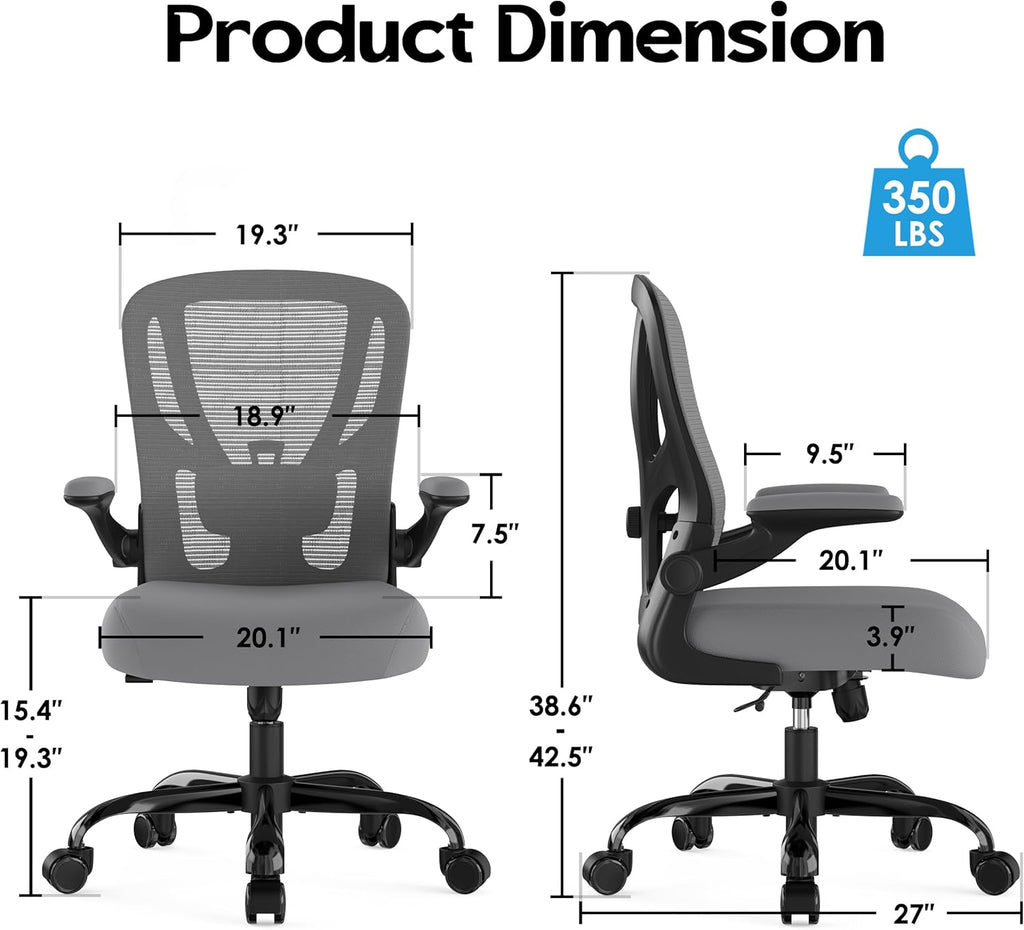 Adjustable Ergonomic Mesh Desk Chair with Lumbar Support - Gray - Task & Tether