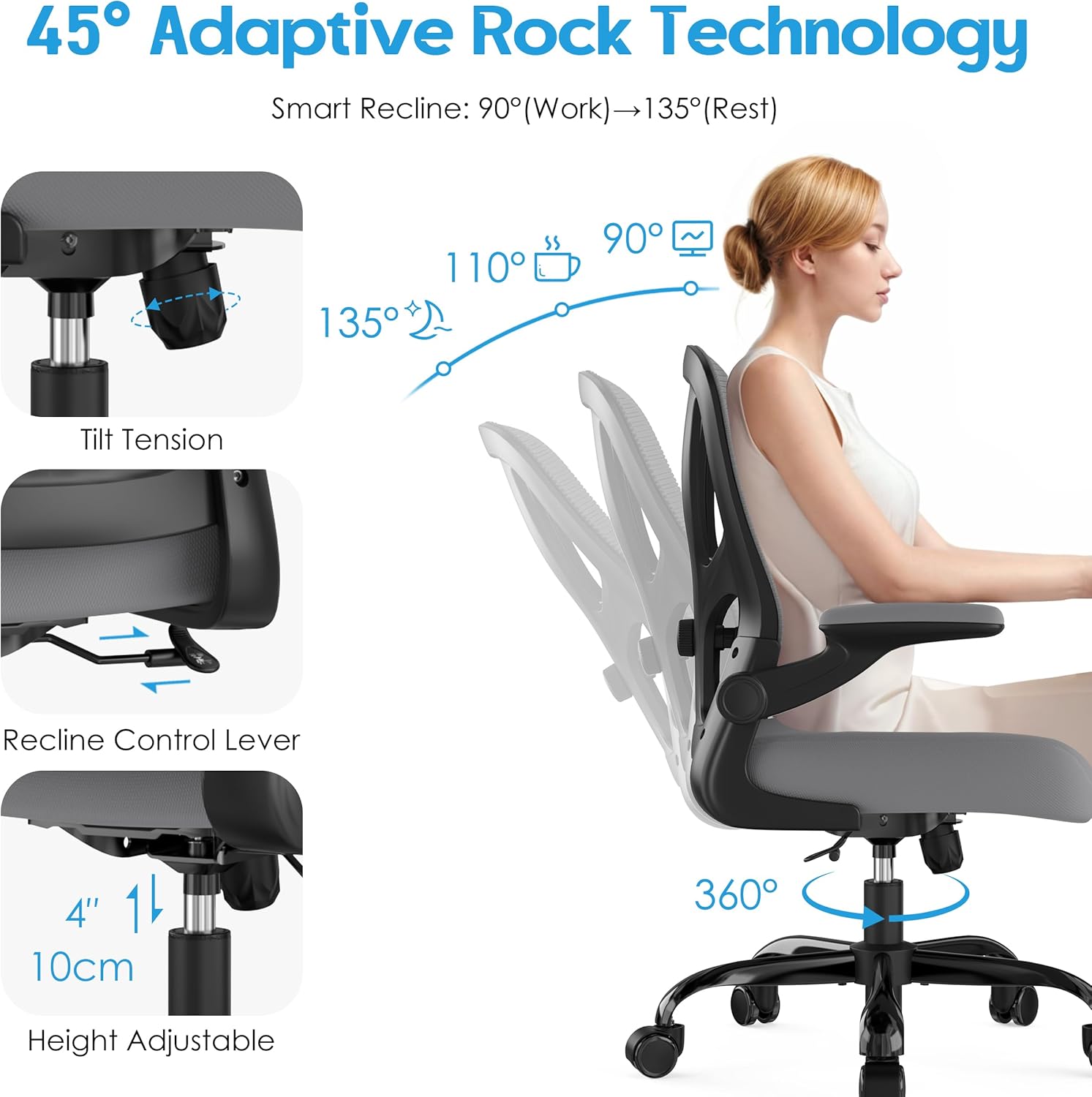 Adjustable Ergonomic Mesh Desk Chair with Lumbar Support - Gray - Task & Tether