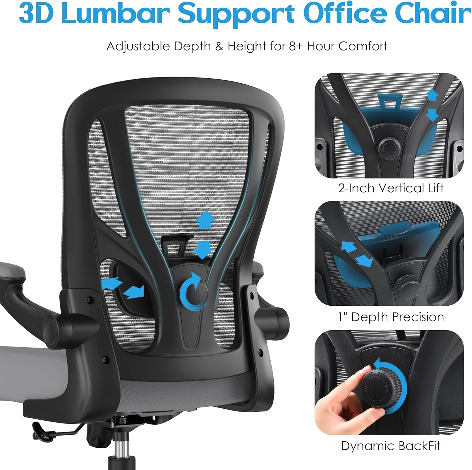 Adjustable Ergonomic Mesh Desk Chair with Lumbar Support - Gray - Task & Tether