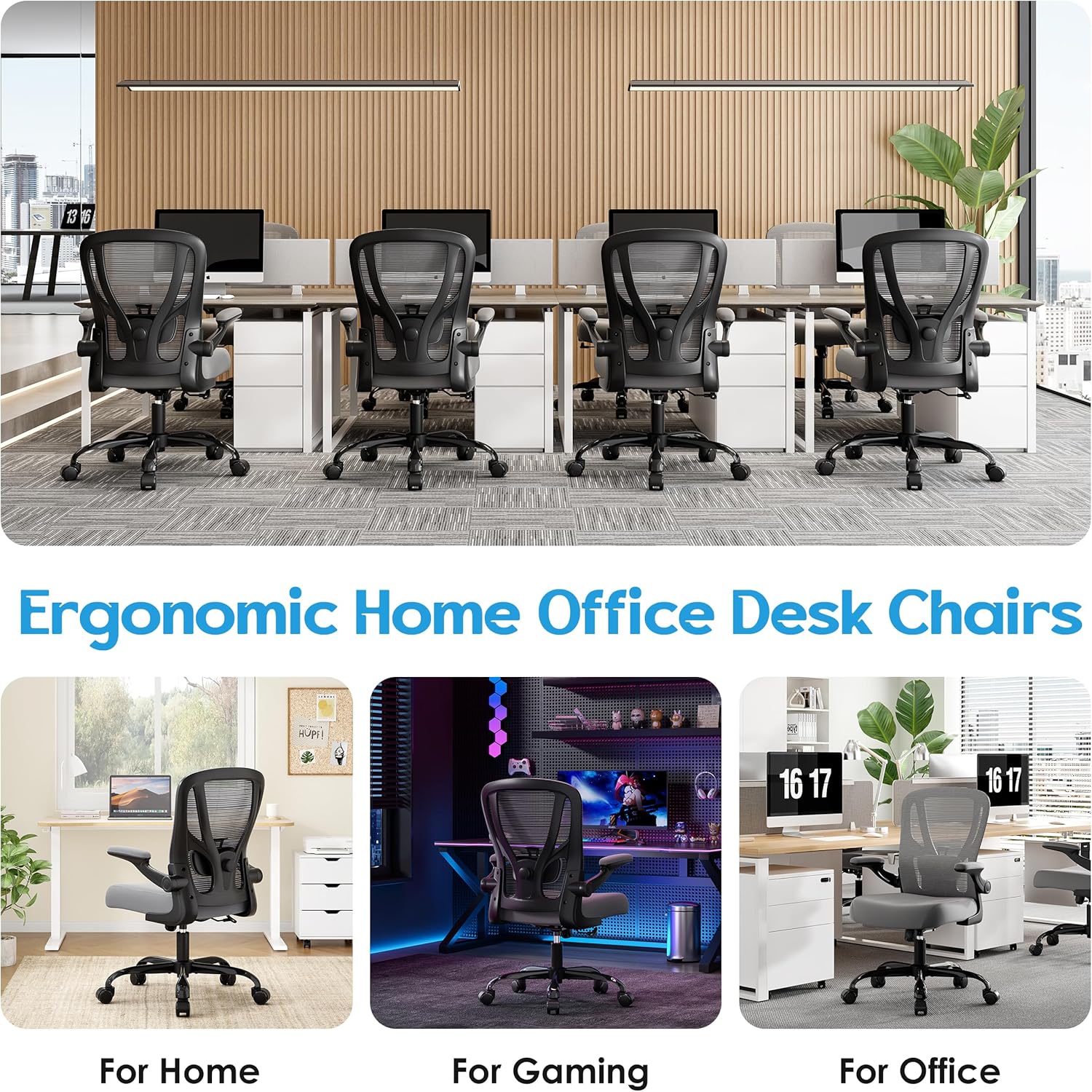 Adjustable Ergonomic Mesh Desk Chair with Lumbar Support - Gray - Task & Tether