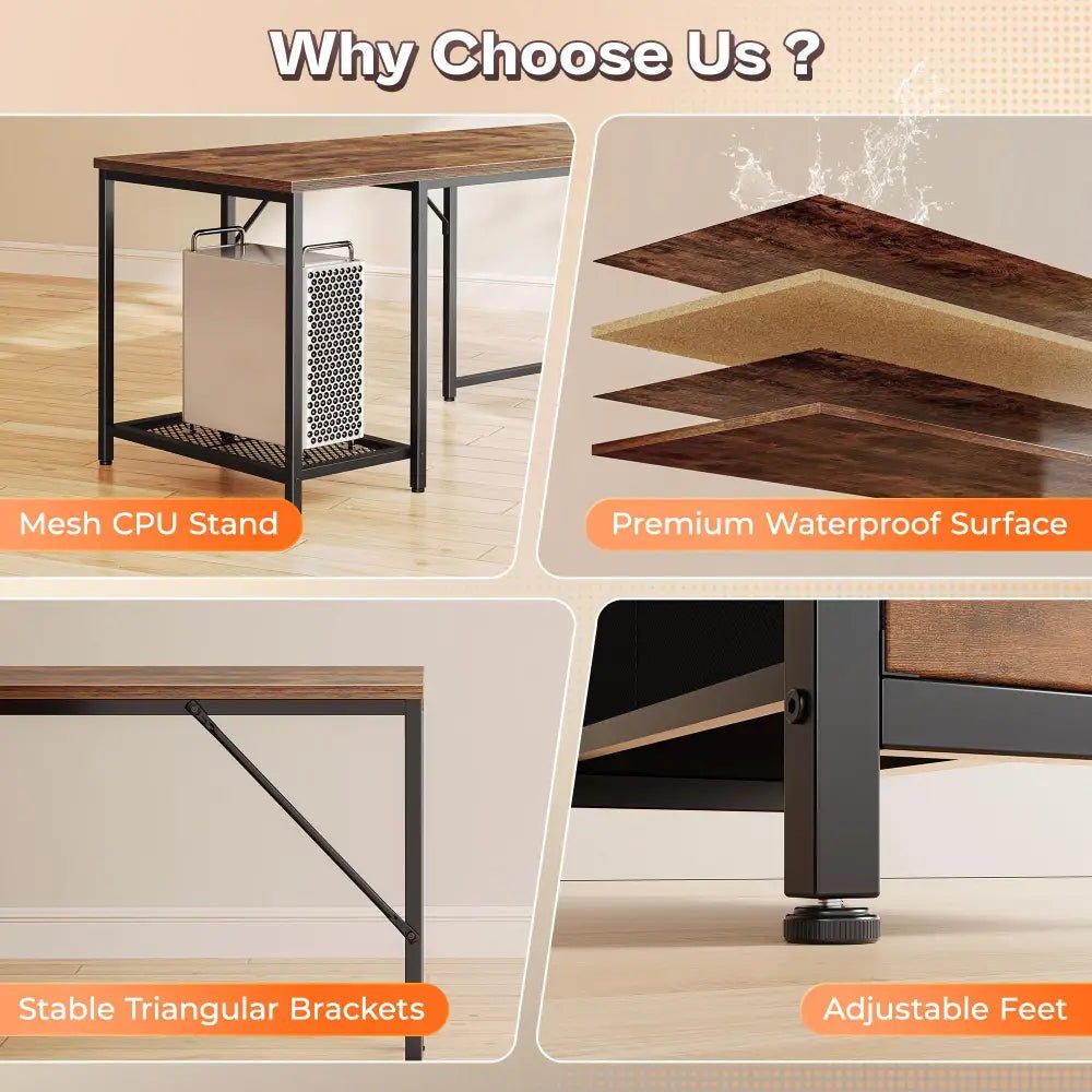 66 Inch L-Shaped Computer Desk with Power Outlets, Home Office, LED Lights, Fabric Drawers - Black - Task & Tether