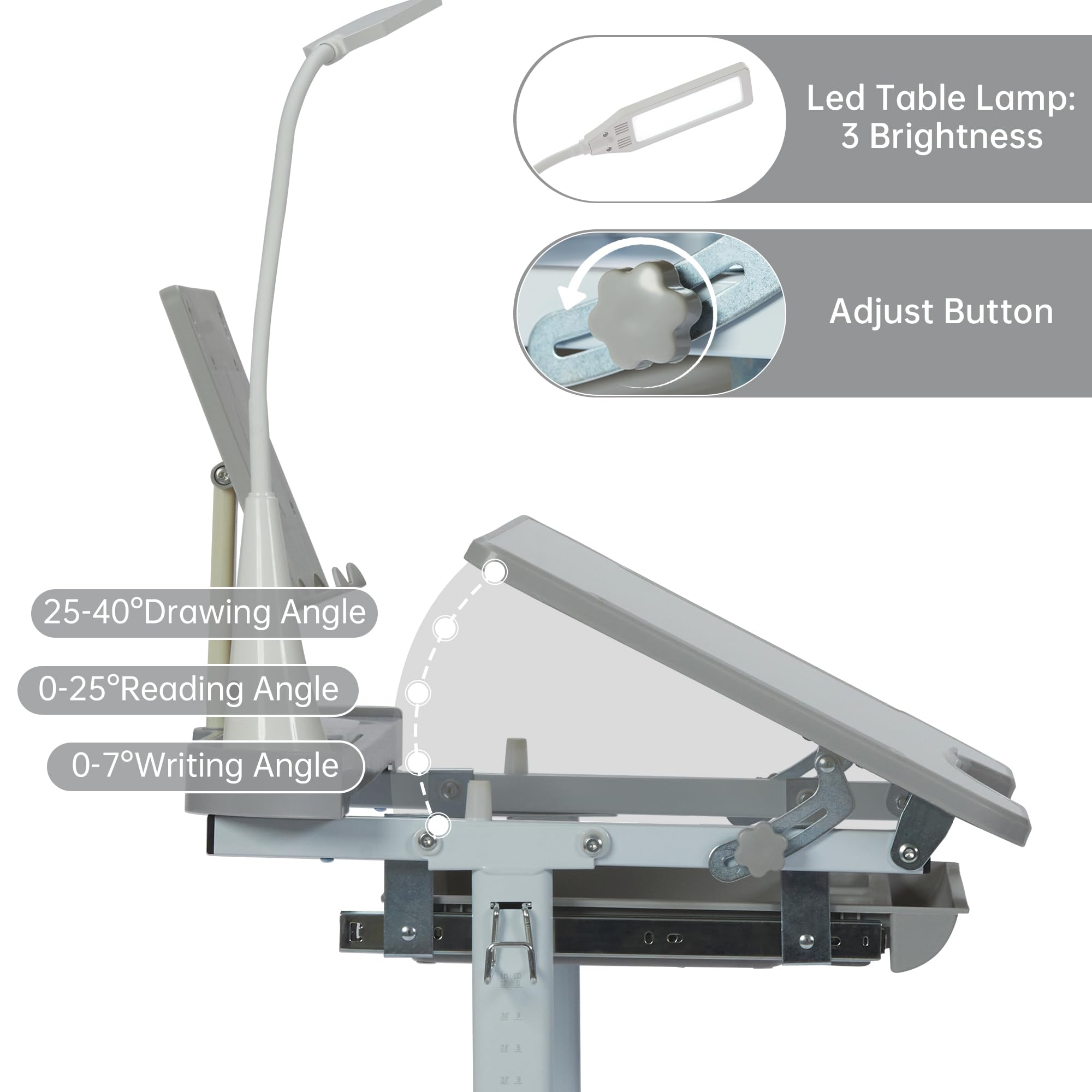 Kids Desk and Chair Set with Tilt Desktop & LED Light, Blue - Task & Tether