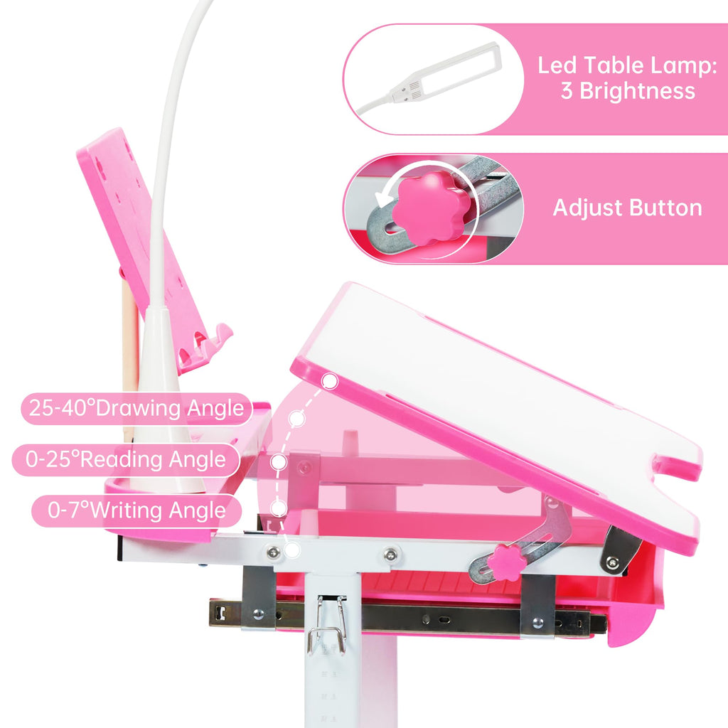 Kids Desk and Chair Set with Tilt Desktop & LED Light, Blue - Task & Tether