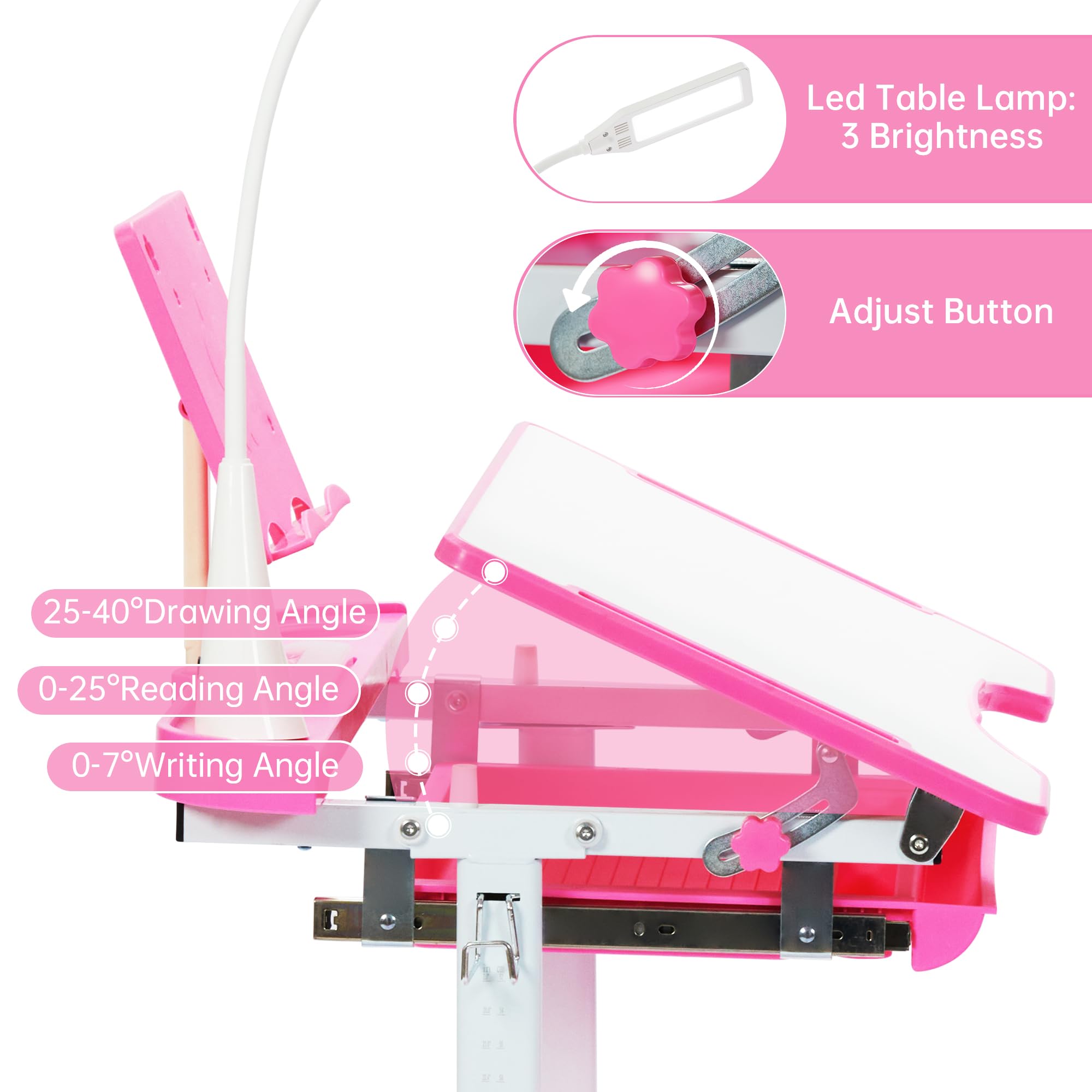 Kids Desk and Chair Set with Tilt Desktop & LED Light, Blue - Task & Tether