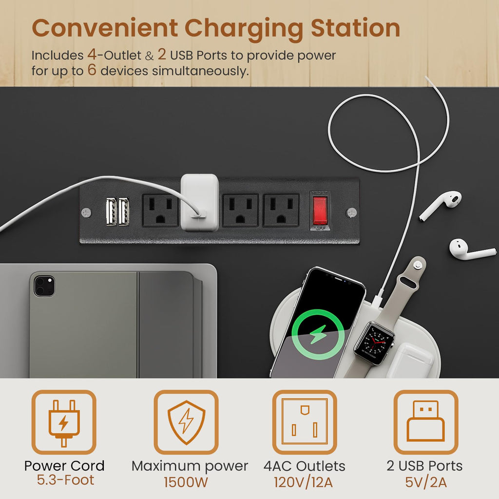 63" Computer Desk with Lockable Drawers, LED Lights & Power Outlet - Black - Task & Tether