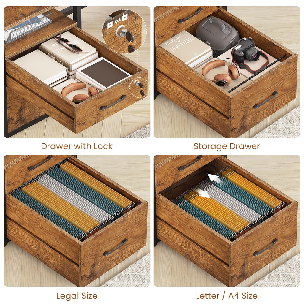 63" Computer Desk with Lockable Drawers, LED Lights & Power Outlet - Black - Task & Tether