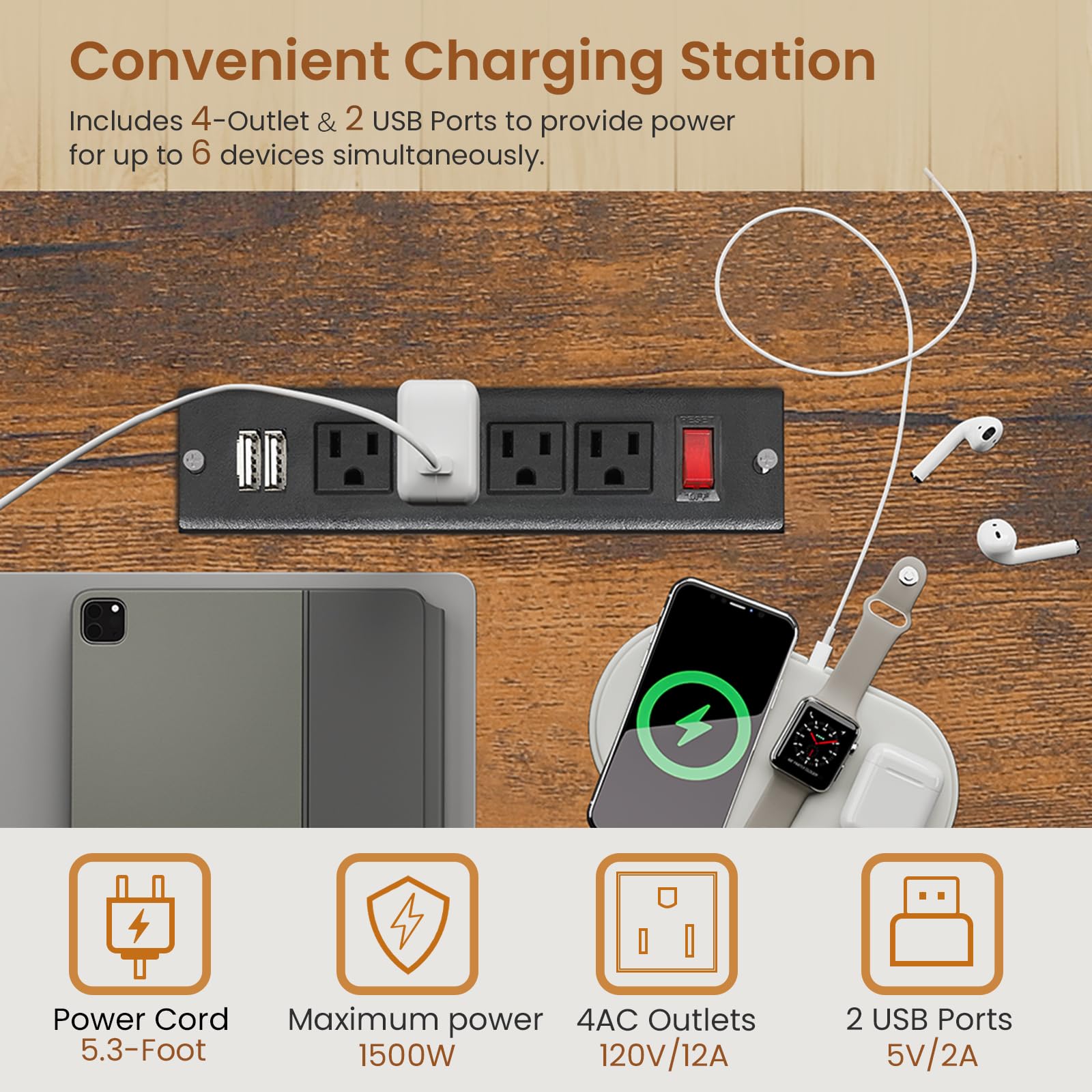 63" Computer Desk with Lockable Drawers, LED Lights & Power Outlet - Black - Task & Tether