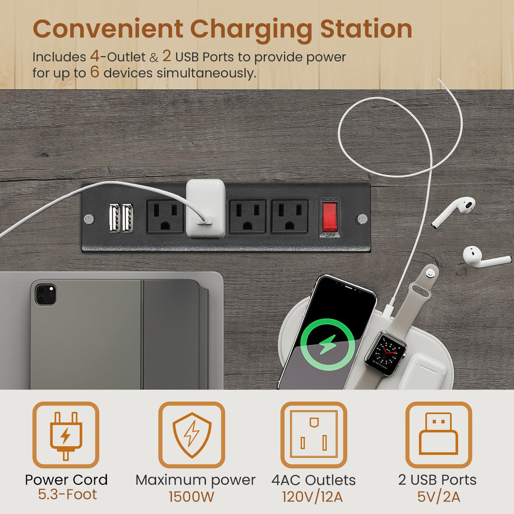 63" Computer Desk with Lockable Drawers, LED Lights & Power Outlet - Black - Task & Tether