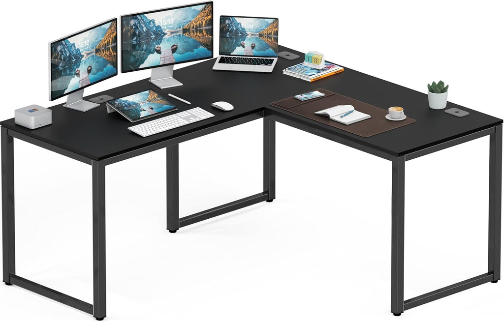 SHW 55 x 60 Inches Commercial - Grade L - Shape Corner Office Computer Desk, Black - Task & Tether