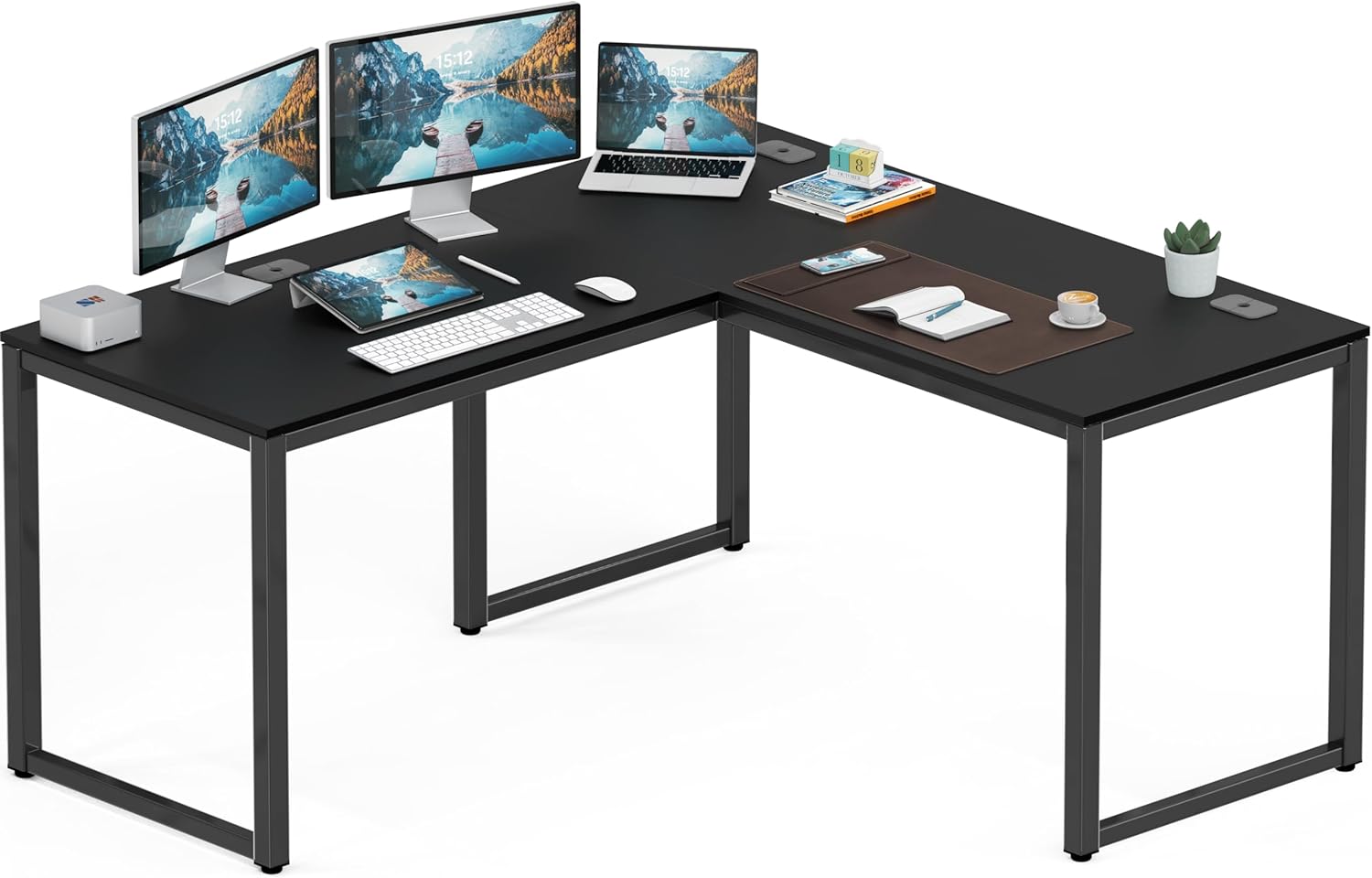 SHW 55 x 60 Inches Commercial - Grade L - Shape Corner Office Computer Desk, Black - Task & Tether