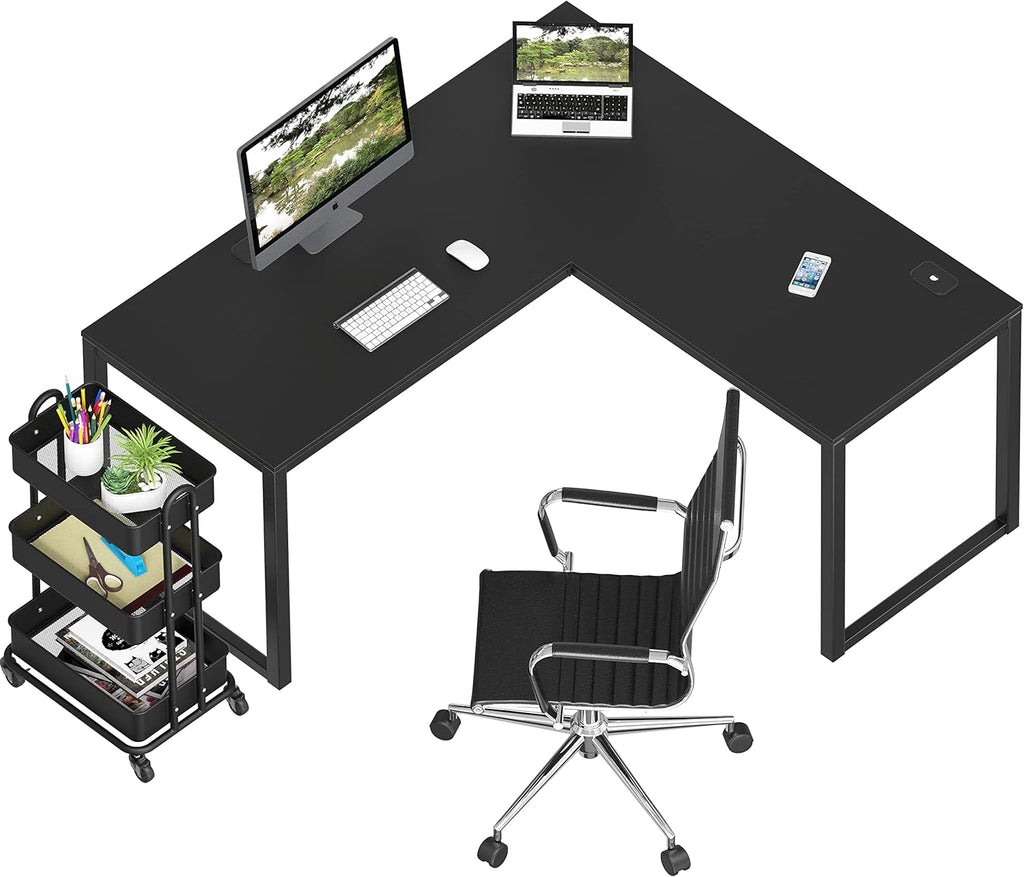 SHW 55 x 60 Inches Commercial - Grade L - Shape Corner Office Computer Desk, Black - Task & Tether