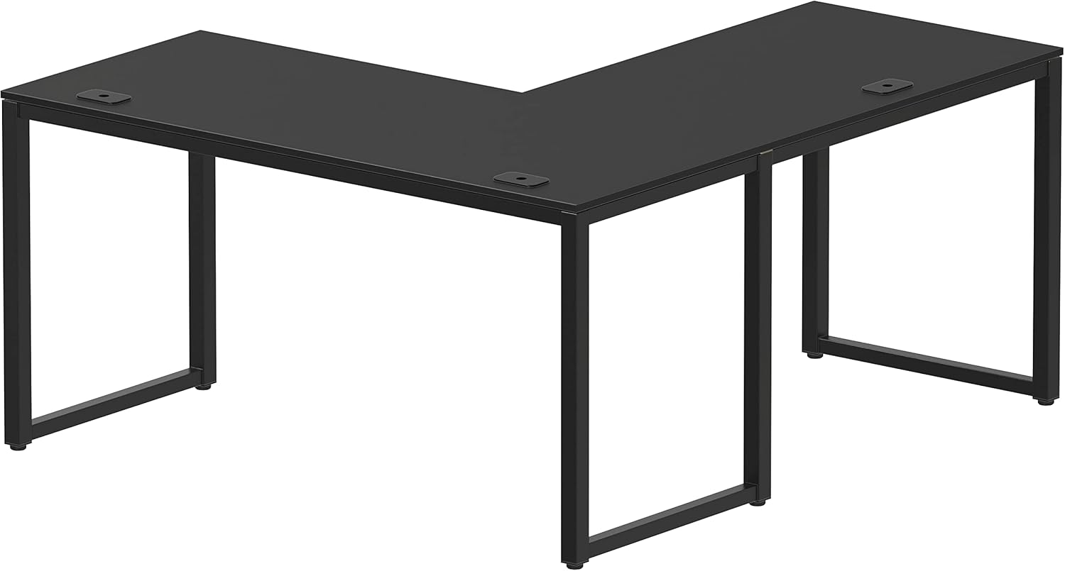 SHW 55 x 60 Inches Commercial - Grade L - Shape Corner Office Computer Desk, Black - Task & Tether