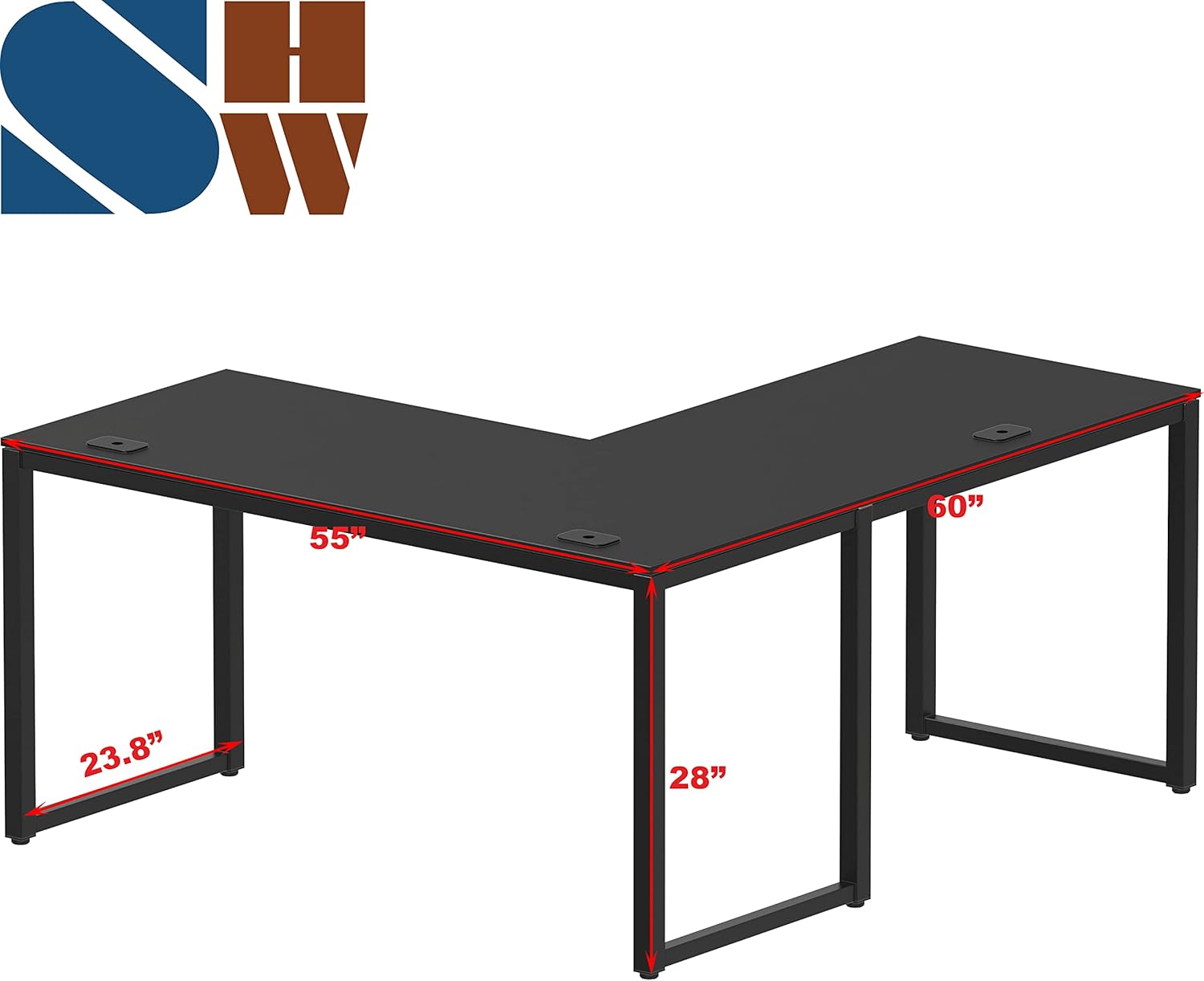 SHW 55 x 60 Inches Commercial - Grade L - Shape Corner Office Computer Desk, Black - Task & Tether