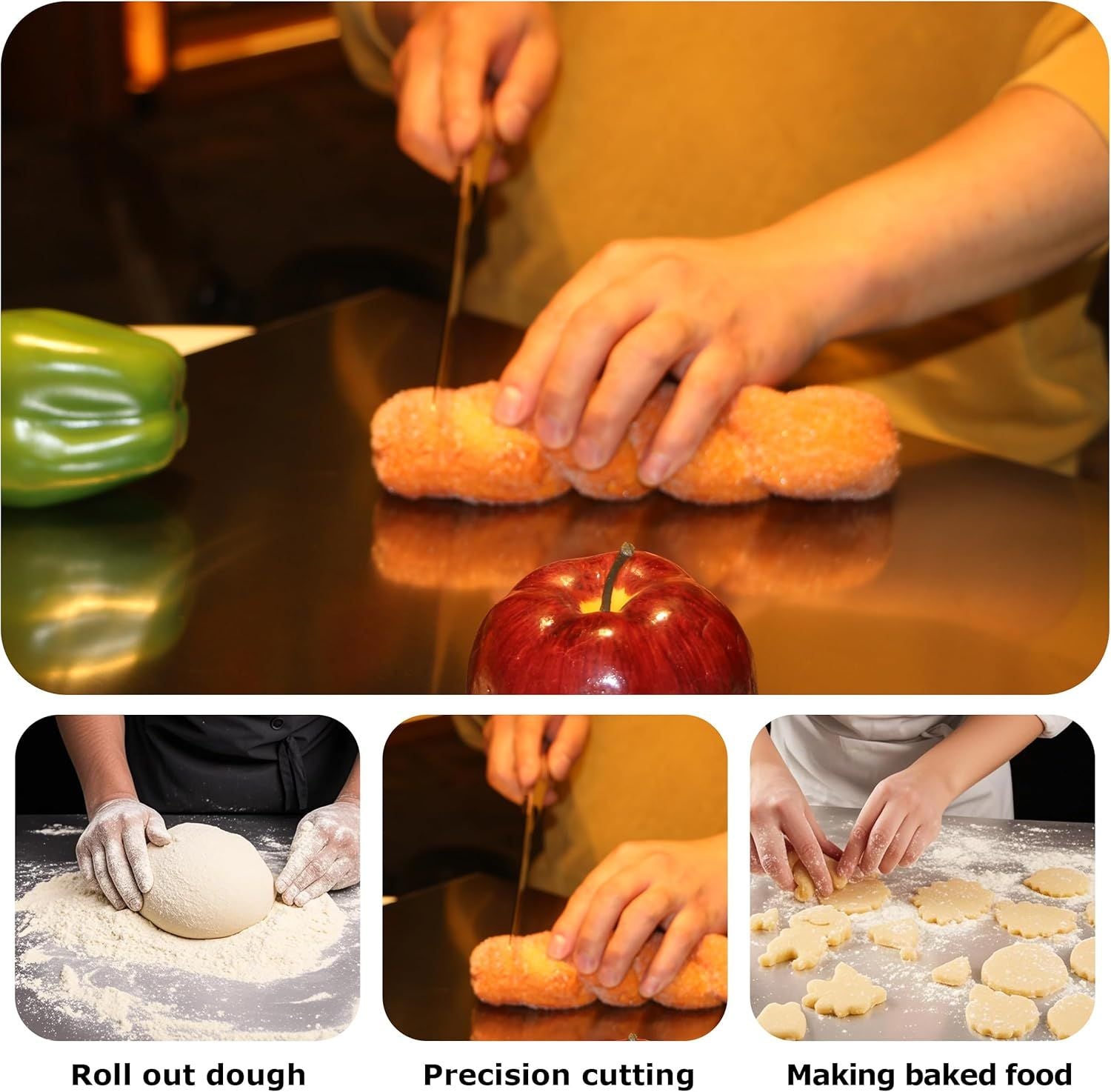 Stainless Steel Cutting Board for Kitchen - Large 304 Chopping Boards with Lid and Non - Slip Pad for Countertop, Suitable for Meat Vegetables Bread and Baking,Kitchen Accessories, - Task & Tether