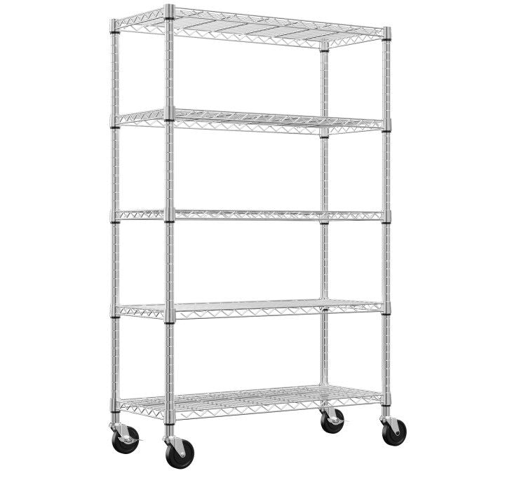 5-Tier Steel Utility Shelving with Wheels for Home & Office, 1750 LBS Capacity - Task & Tether