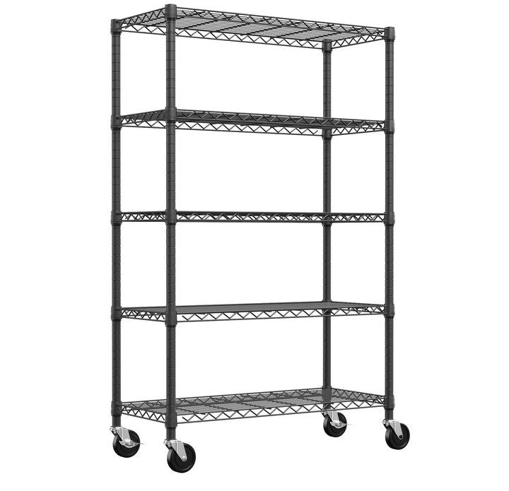 5-Tier Steel Utility Shelving with Wheels for Home & Office, 1750 LBS Capacity - Task & Tether