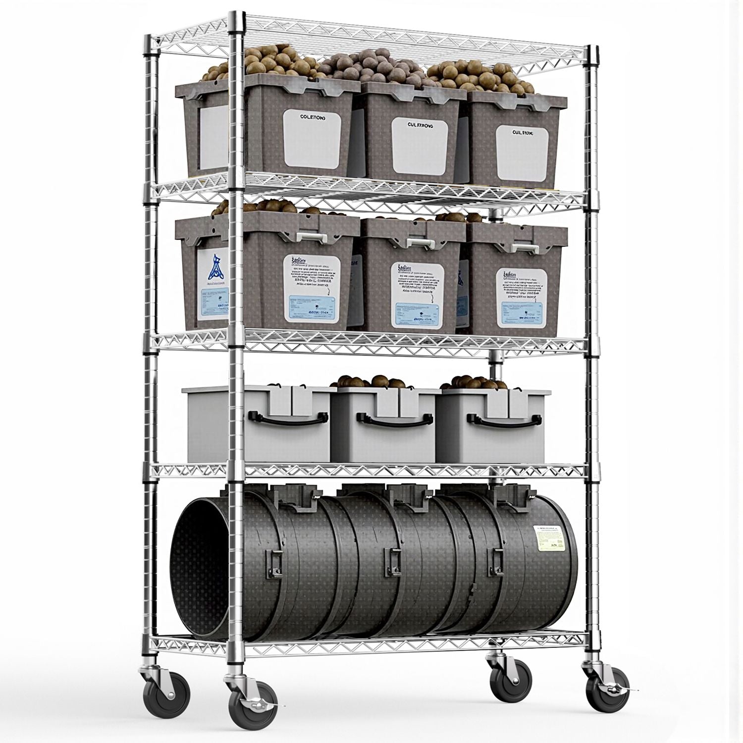 5-Tier Steel Utility Shelving with Wheels for Home & Office, 1750 LBS Capacity - Task & Tether