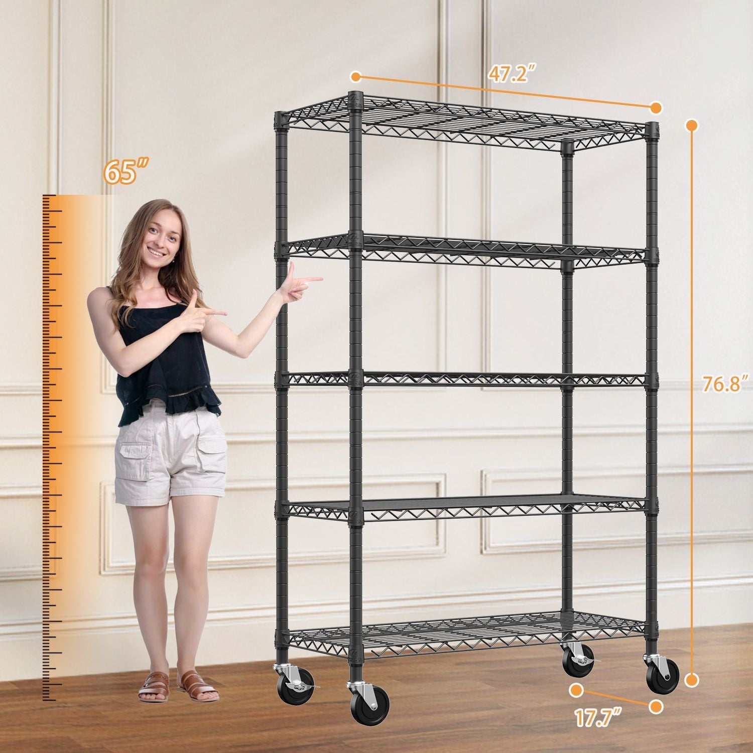 5-Tier Steel Utility Shelving with Wheels for Home & Office, 1750 LBS Capacity - Task & Tether