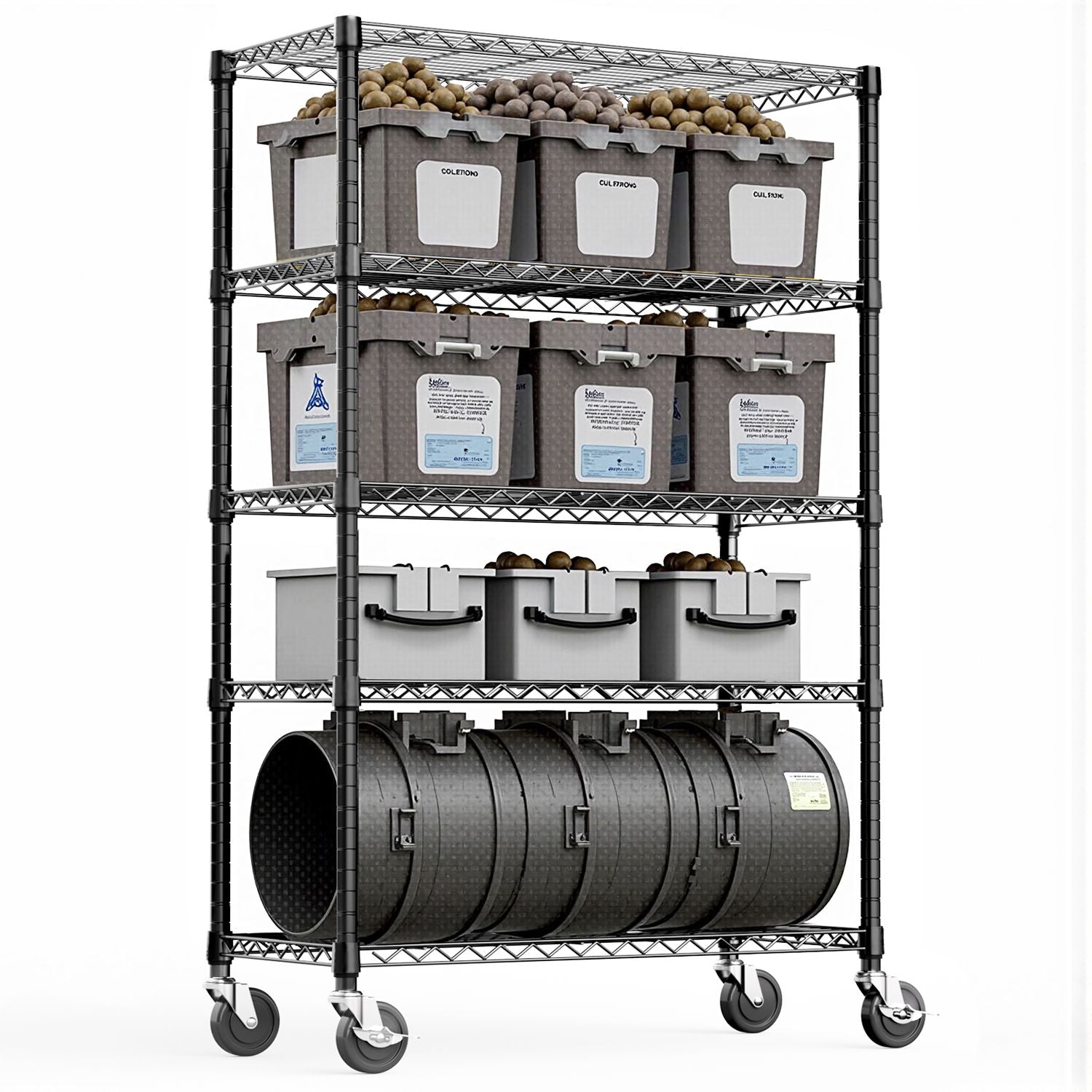 5-Tier Steel Utility Shelving with Wheels for Home & Office, 1750 LBS Capacity - Task & Tether
