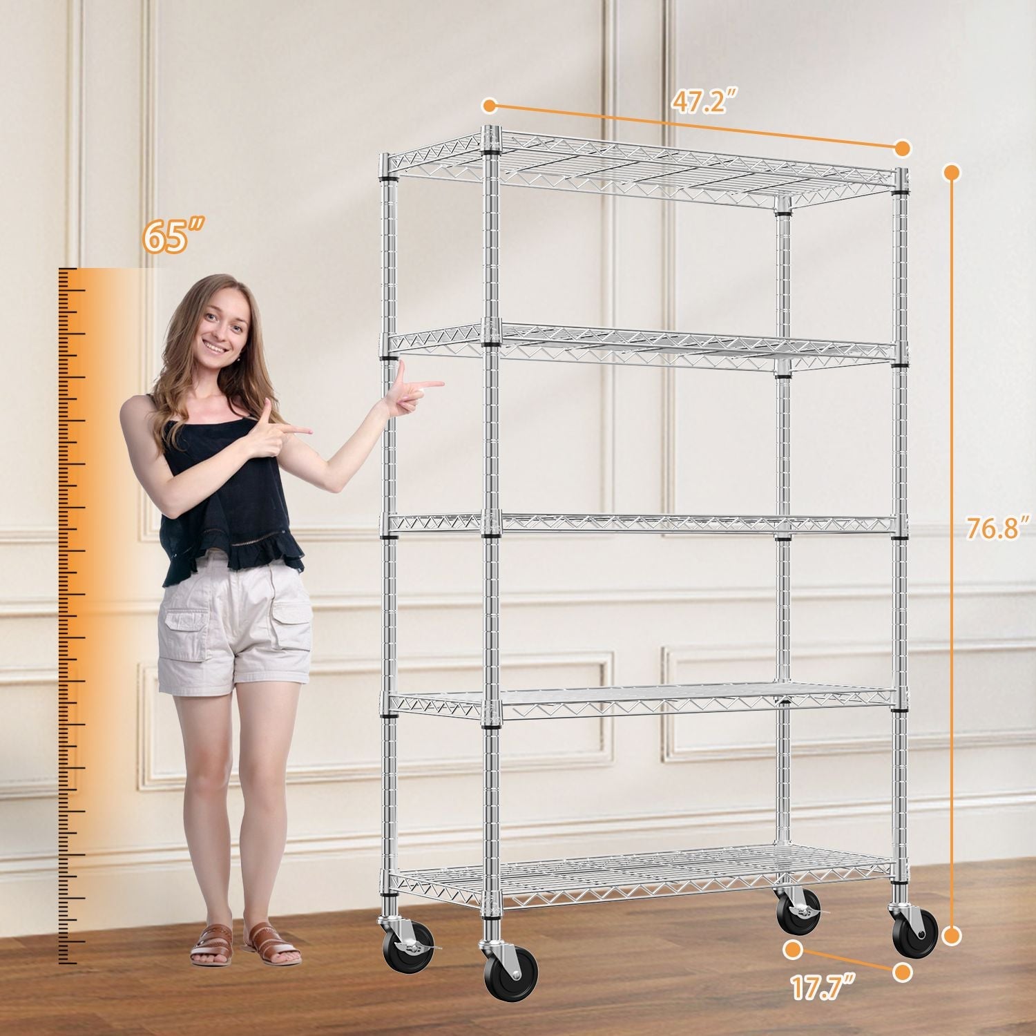 5-Tier Steel Utility Shelving with Wheels for Home & Office, 1750 LBS Capacity - Task & Tether