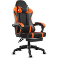 Orange PU Leather Gaming Chair with Footrest - Comfortable 360° Swivel Gamer Chair for Heavy Adults - Task & Tether
