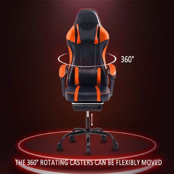 Orange PU Leather Gaming Chair with Footrest - Comfortable 360° Swivel Gamer Chair for Heavy Adults - Task & Tether