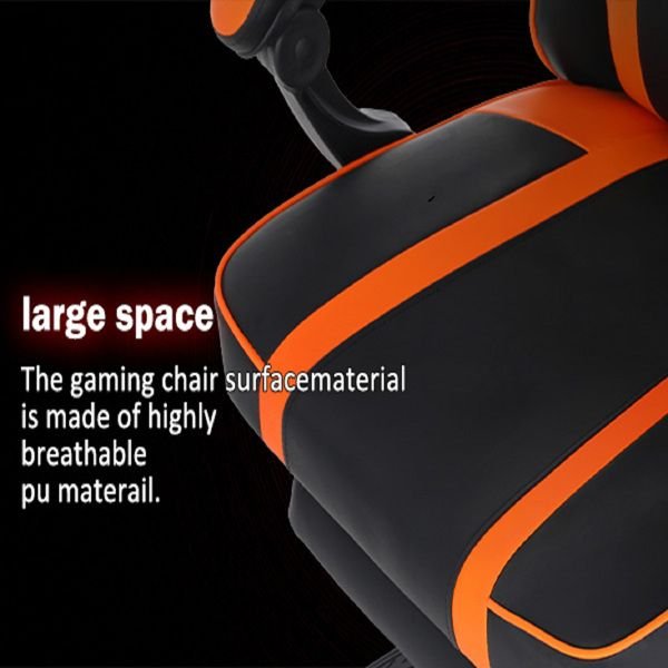 Orange PU Leather Gaming Chair with Footrest - Comfortable 360° Swivel Gamer Chair for Heavy Adults - Task & Tether