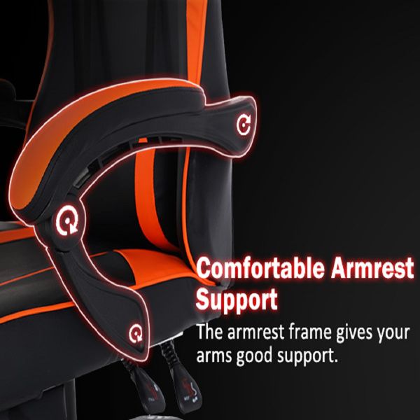 Orange PU Leather Gaming Chair with Footrest - Comfortable 360° Swivel Gamer Chair for Heavy Adults - Task & Tether