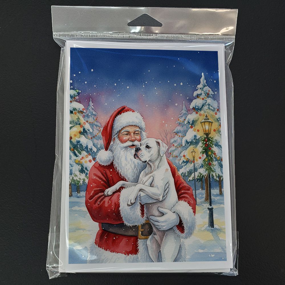 White Boxer with Santa Claus Greeting Cards Pack of 8 Blank Cards with Envelopes Whimsical A7 Size 5x7 - Task & Tether