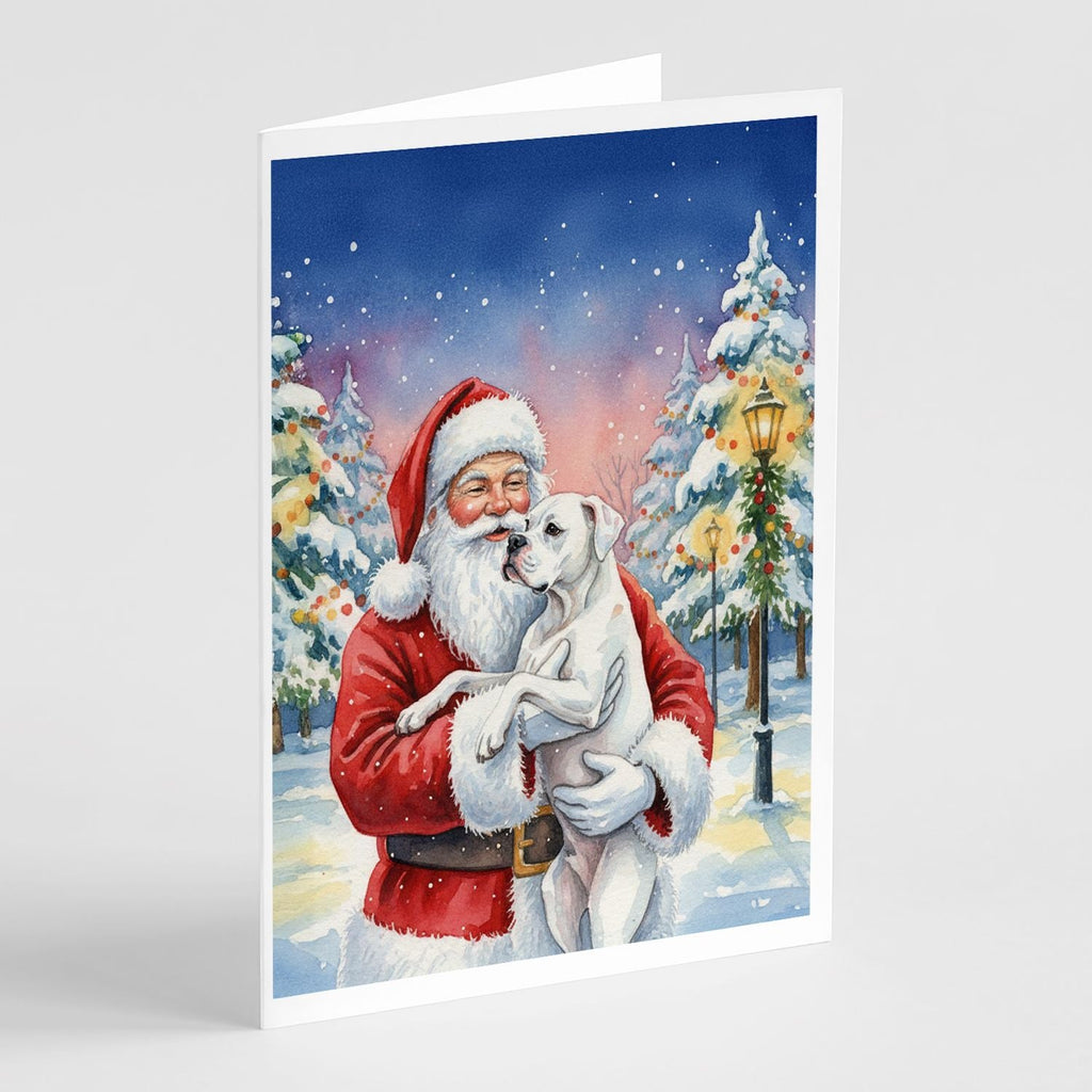 White Boxer with Santa Claus Greeting Cards Pack of 8 Blank Cards with Envelopes Whimsical A7 Size 5x7 - Task & Tether