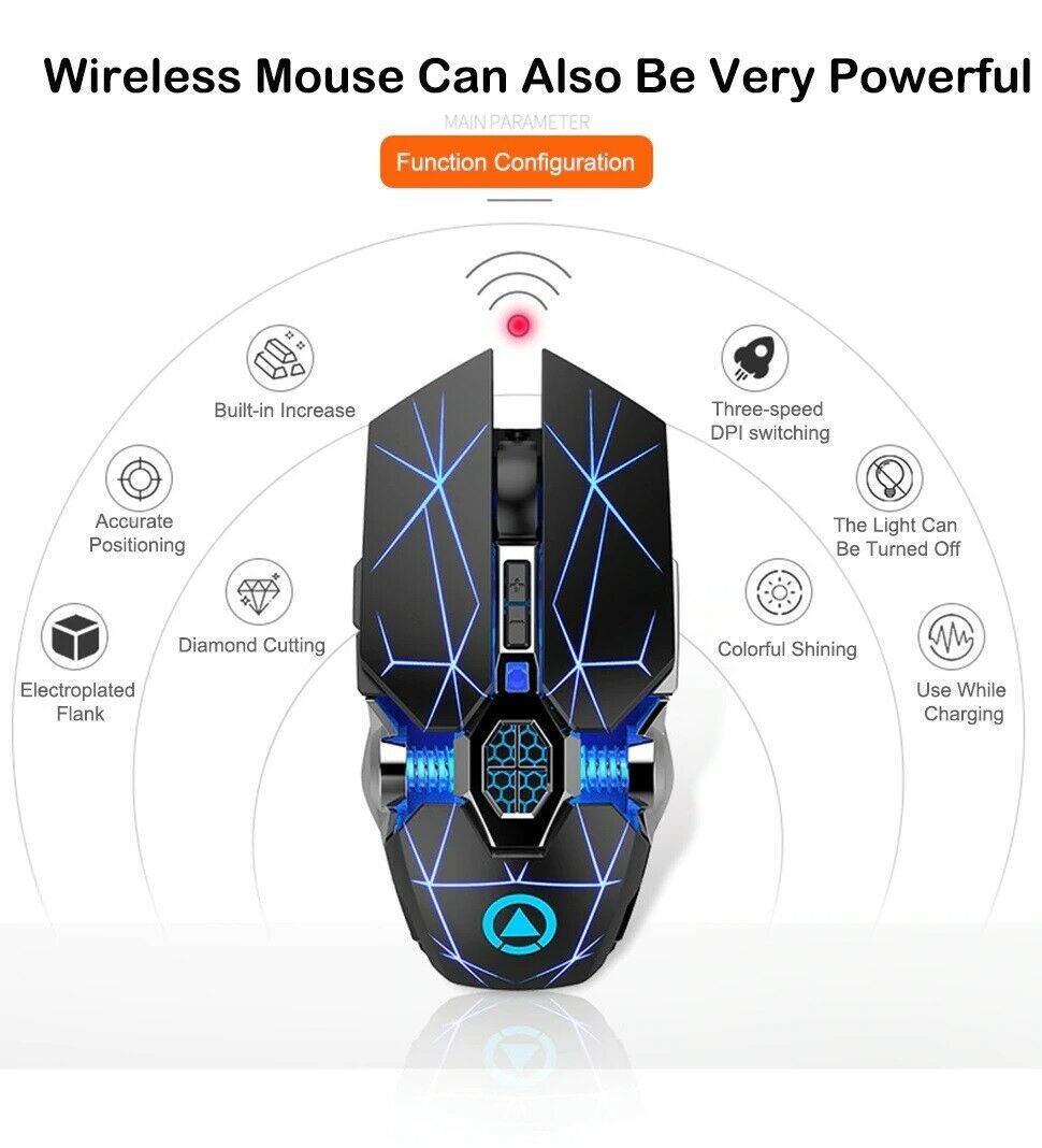 Wireless Optical 2.4G USB Gaming Mouse 1600DPI 7 Color LED Backlit Rechargeable Silent Mice For PC Laptop - Task & Tether