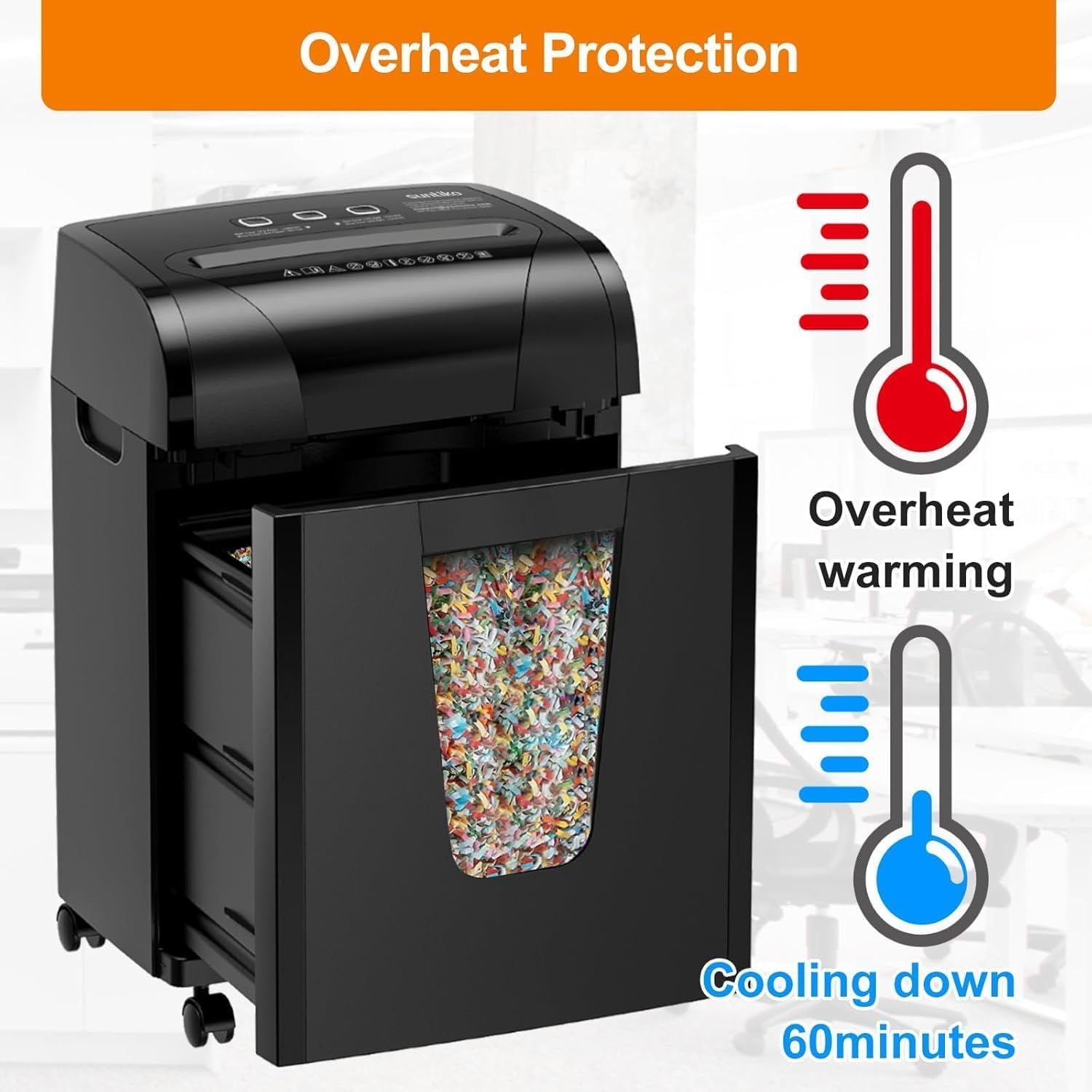 Woolsche Paper Shredder, 18 - Sheet Cross Cut with 18 Liters Pull Out Bin, P - 4 Security Level, Shred Paper and Credit Card, Durable&Fast with Auto Jam Proof System Shredder for Office - Task & Tether