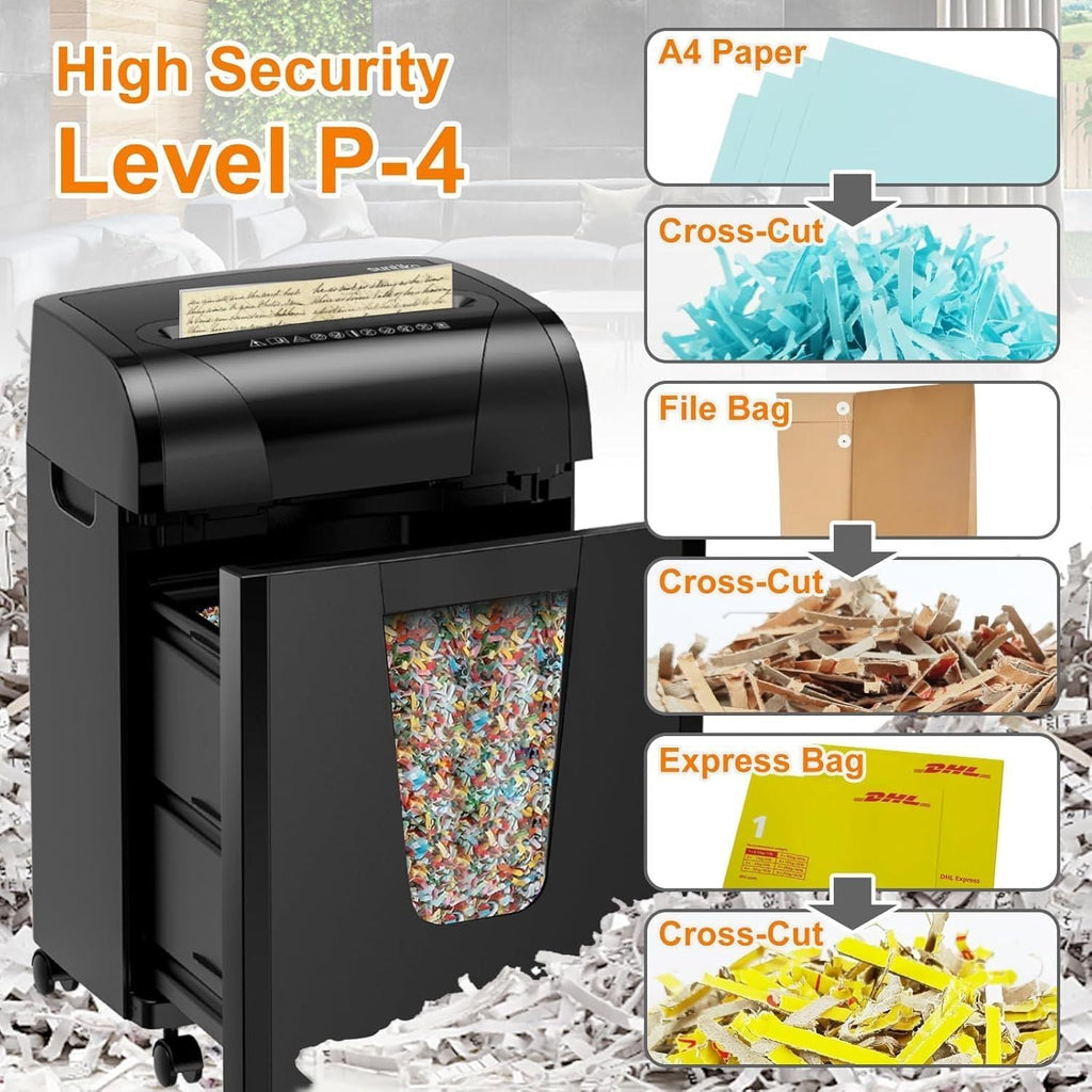 Woolsche Paper Shredder, 18 - Sheet Cross Cut with 18 Liters Pull Out Bin, P - 4 Security Level, Shred Paper and Credit Card, Durable&Fast with Auto Jam Proof System Shredder for Office - Task & Tether